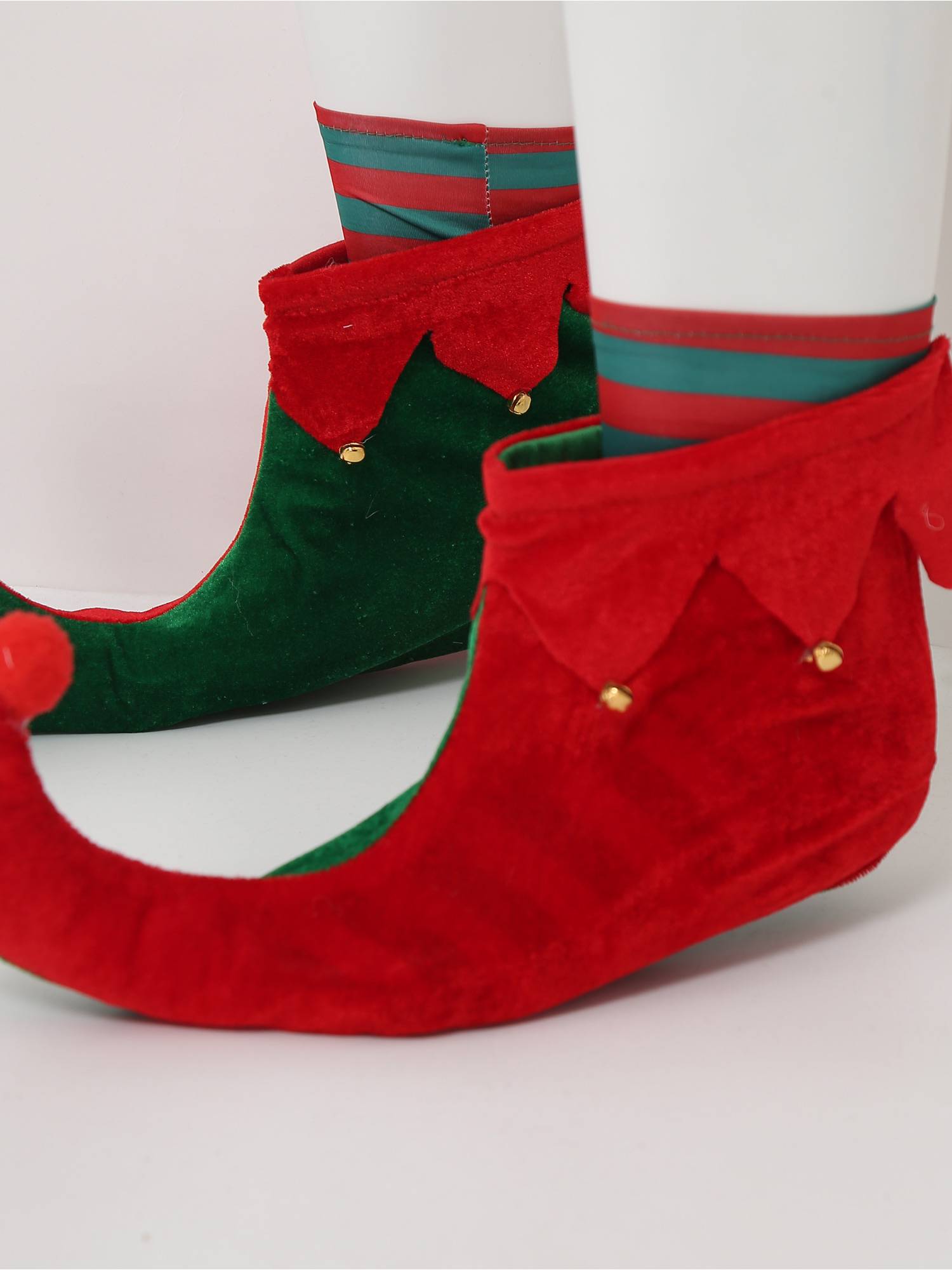 Men 7pcs Long Sleeve Top and Pants with Shoes Stockings Christmas Elf Costume