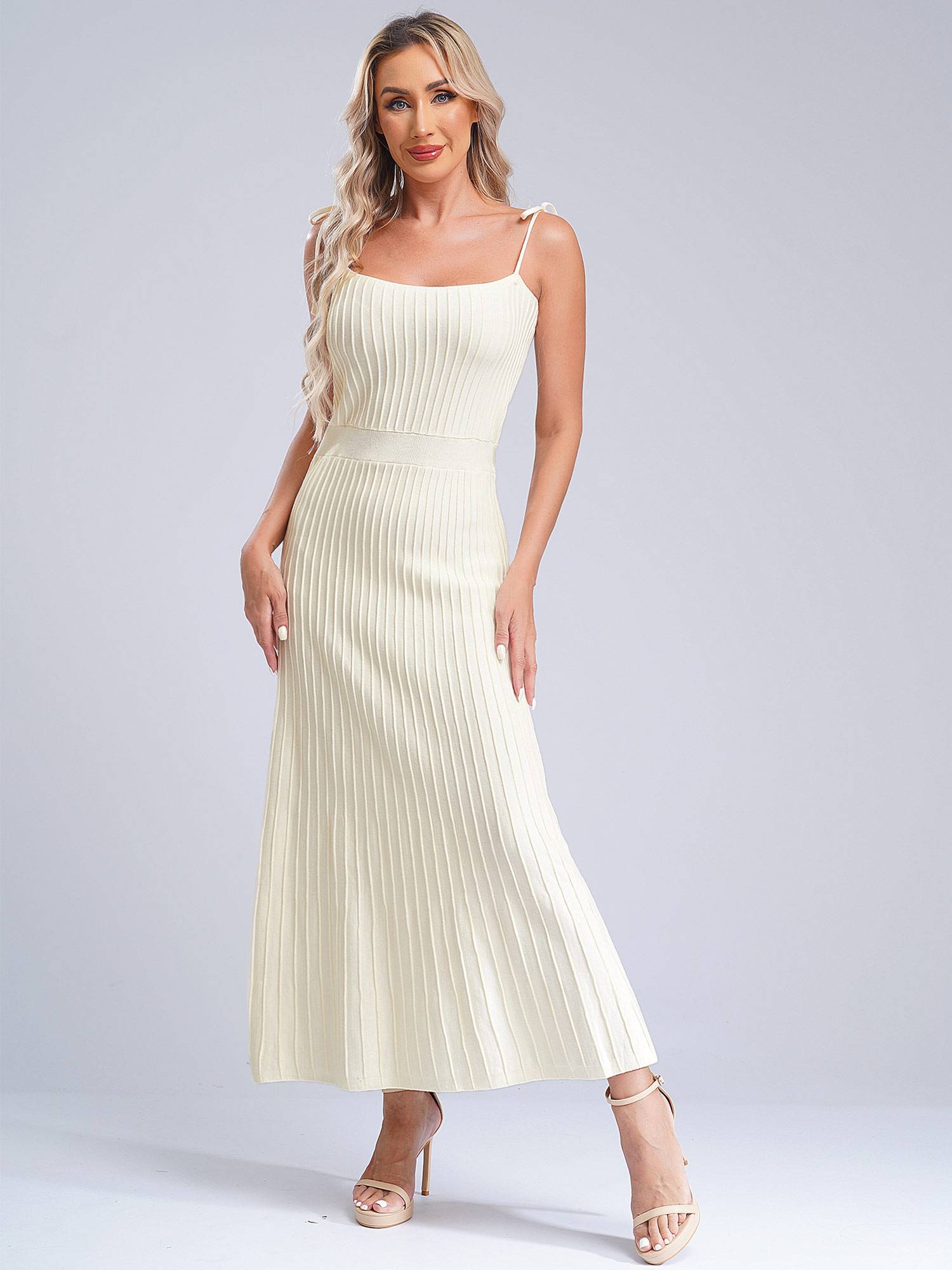 Women Sleeveless Knottable Shoulder Straps Maxi Knitted Dress for Party