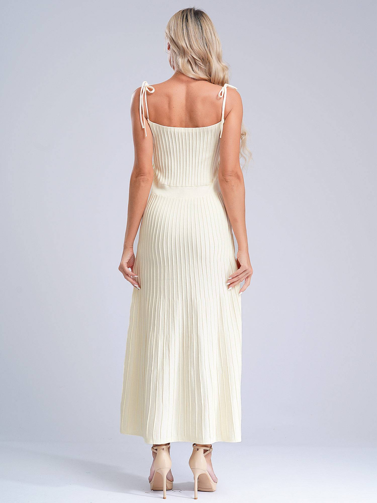 Women Sleeveless Knottable Shoulder Straps Maxi Knitted Dress for Party