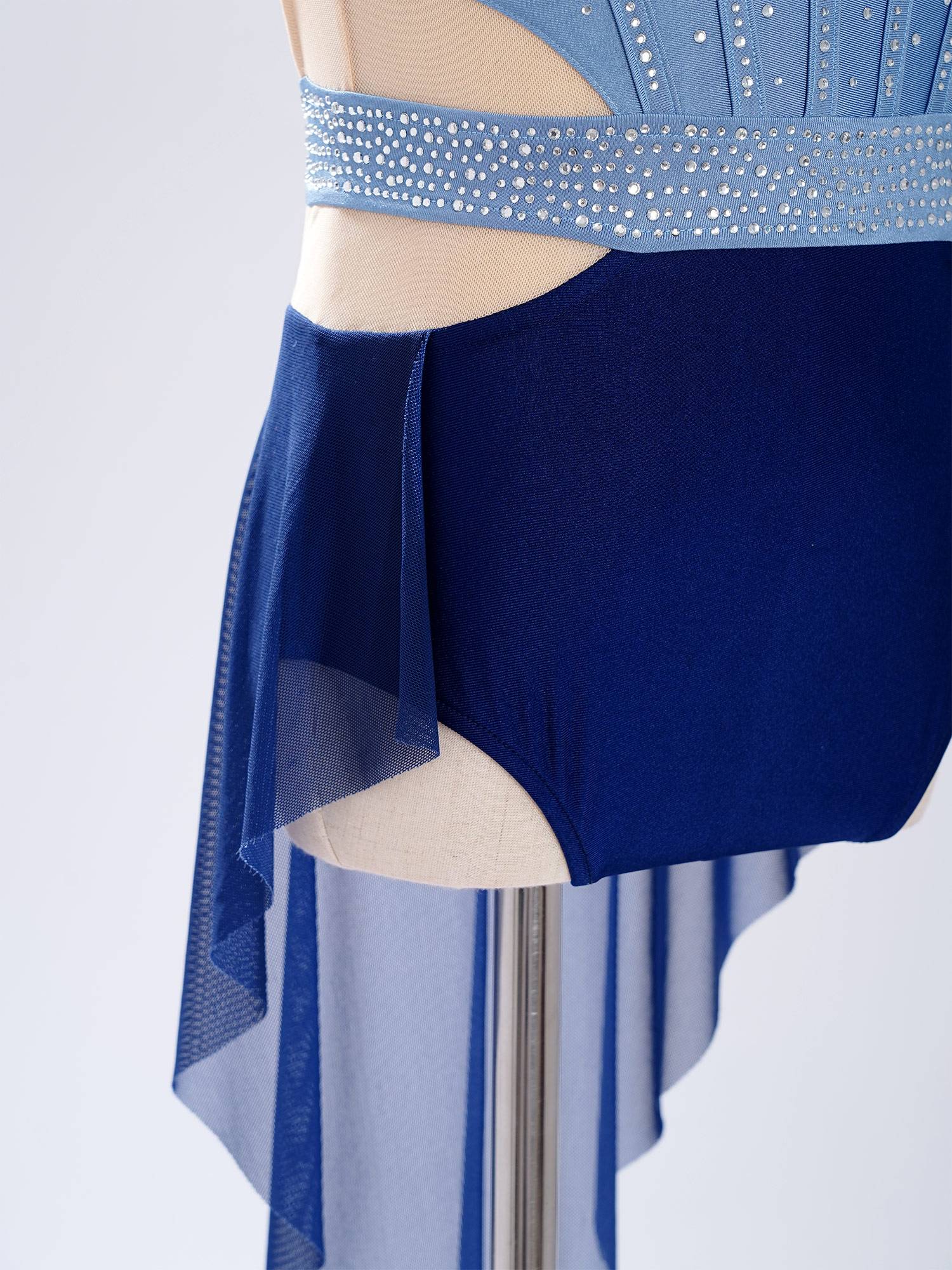 Kids Girls Sleeveless Shiny Rhinestones Mesh Skirted Leotard for Skating