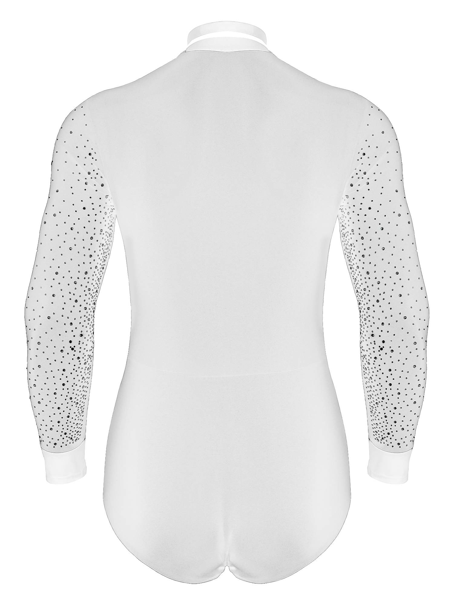 Men Long Sleeves Shiny Rhinestones Colorblock Latin Dance Leotard with Bowtie