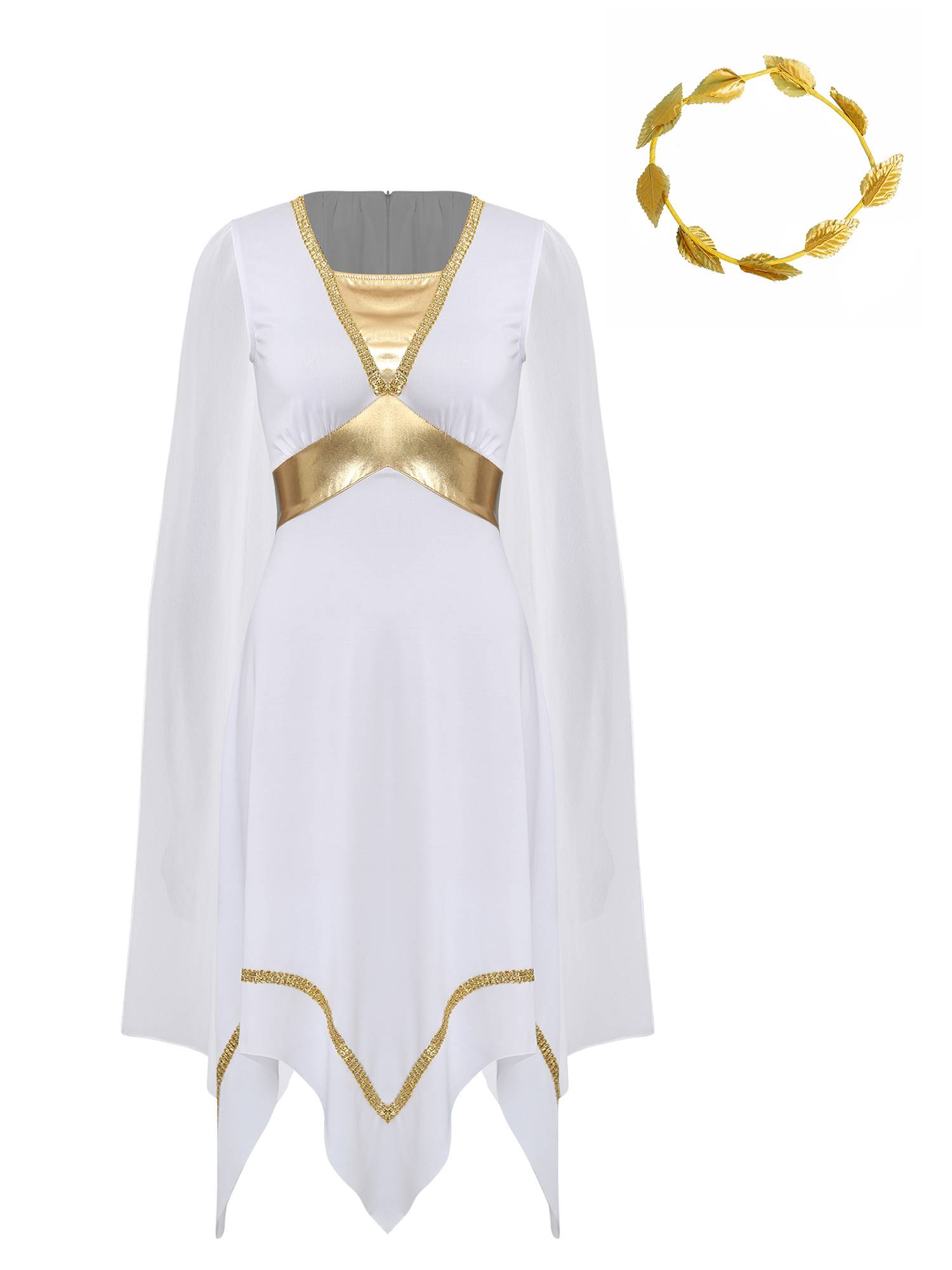 Women Ancient Greek Toga Asymmetrical Tunic Dress with Headwear