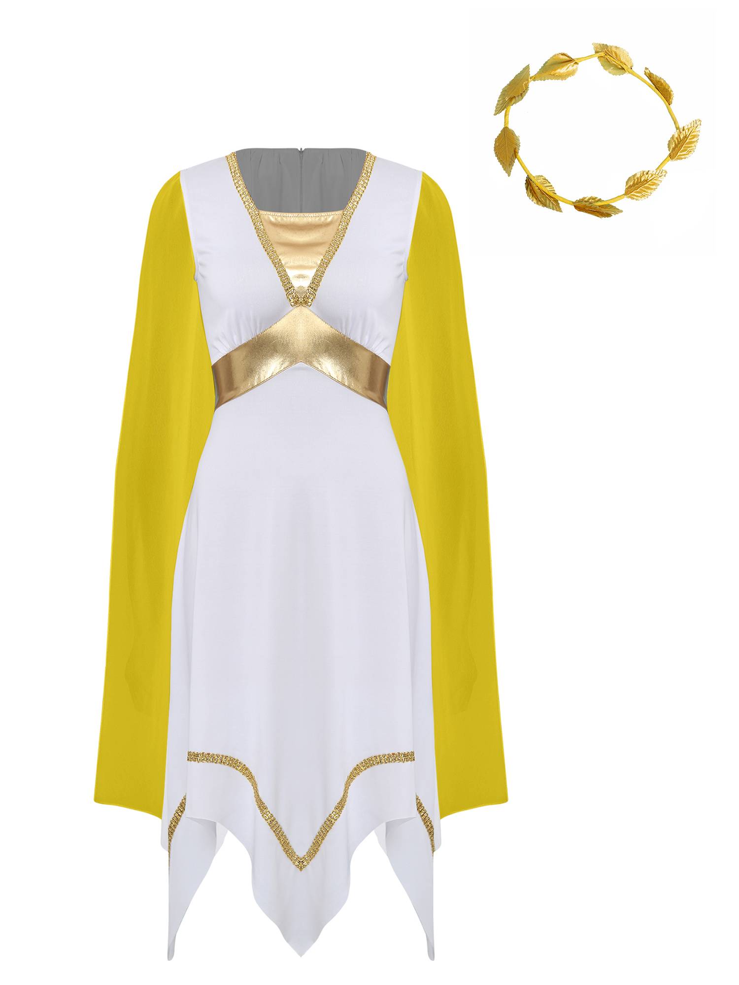 Women Ancient Greek Toga Asymmetrical Tunic Dress with Headwear