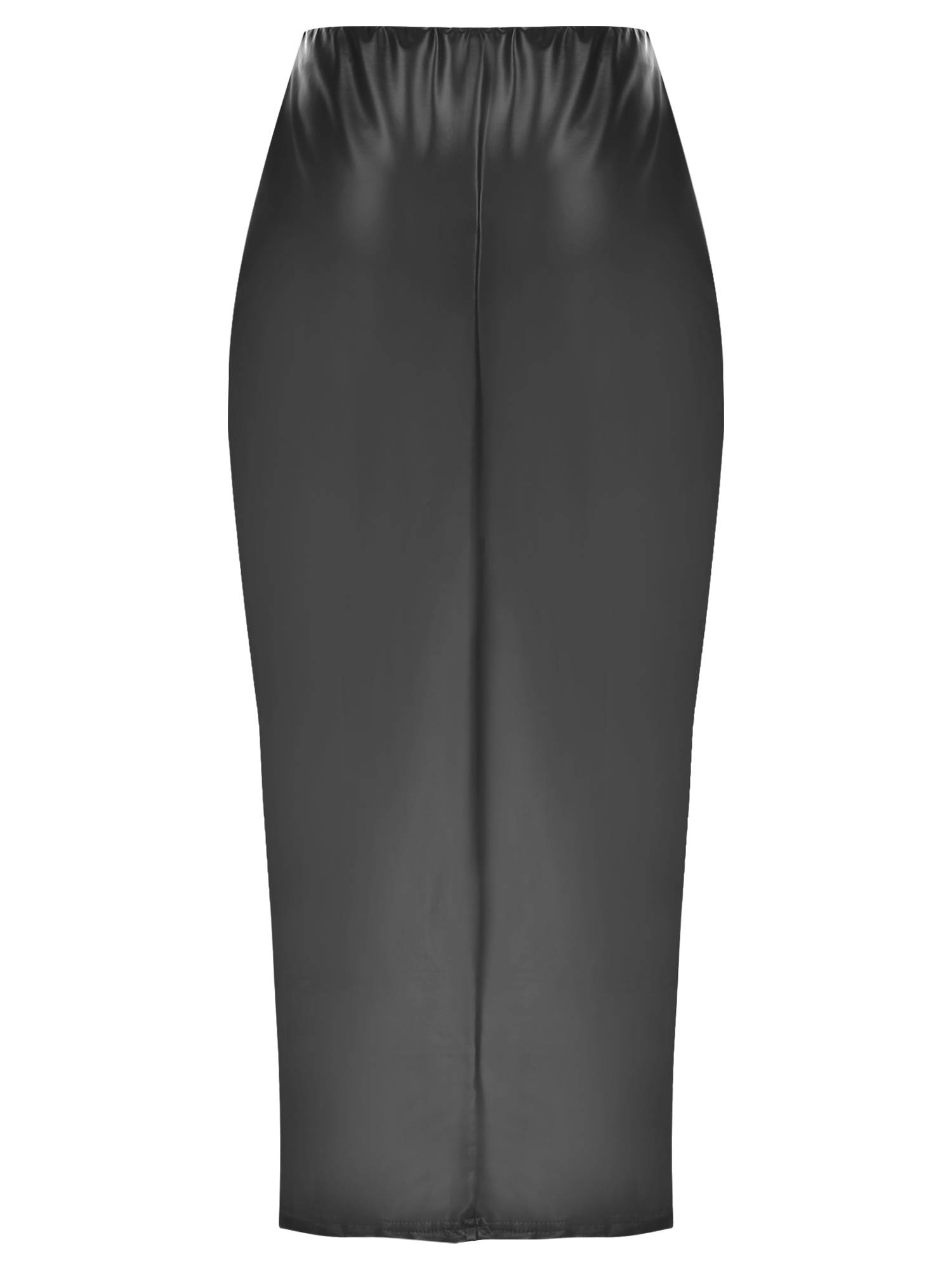 Women Hottie High Waist Slit PU Leather Pencil Cocktail Skirt