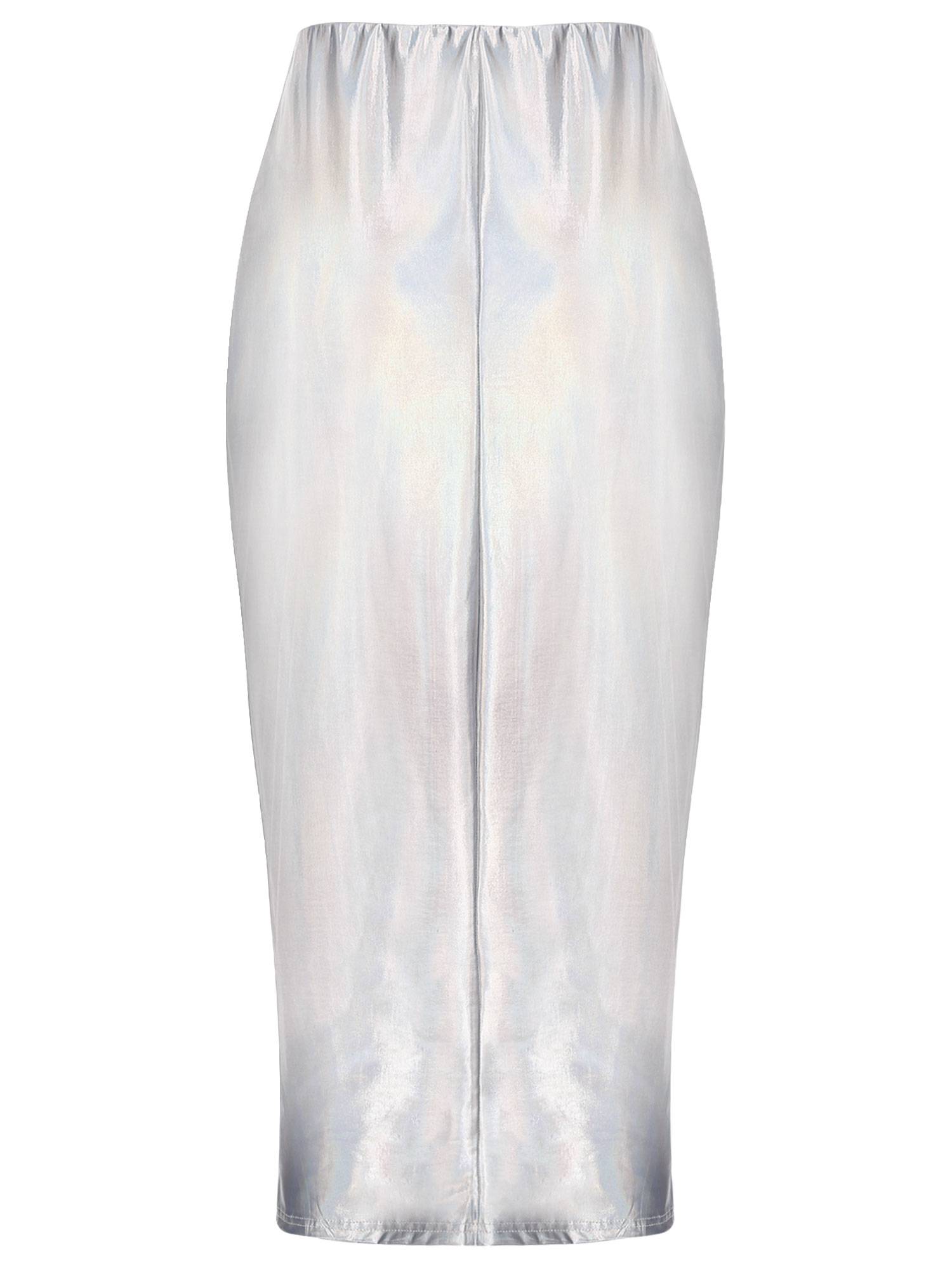 Women Hottie High Waist Slit PU Leather Pencil Cocktail Skirt