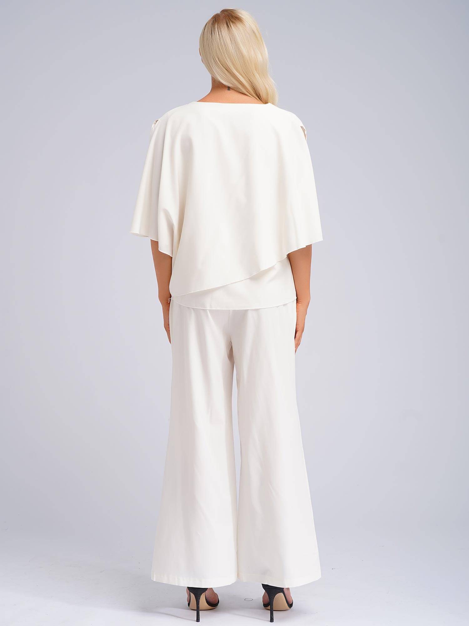 Women 2pcs Half Sleeve V-neck Tops and Pants Set for Party