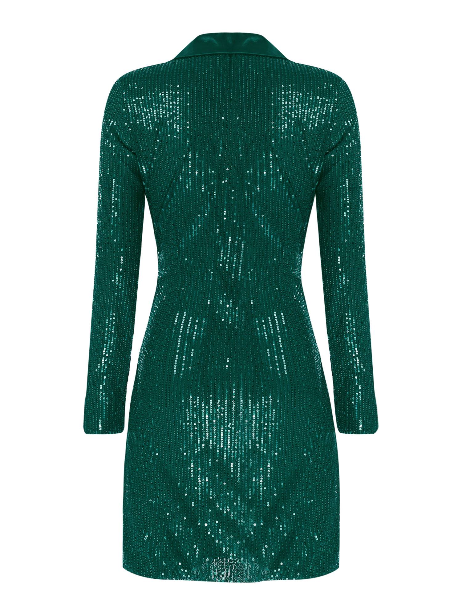 Women Long Sleeve V-neck Sequin Cocktail Dress