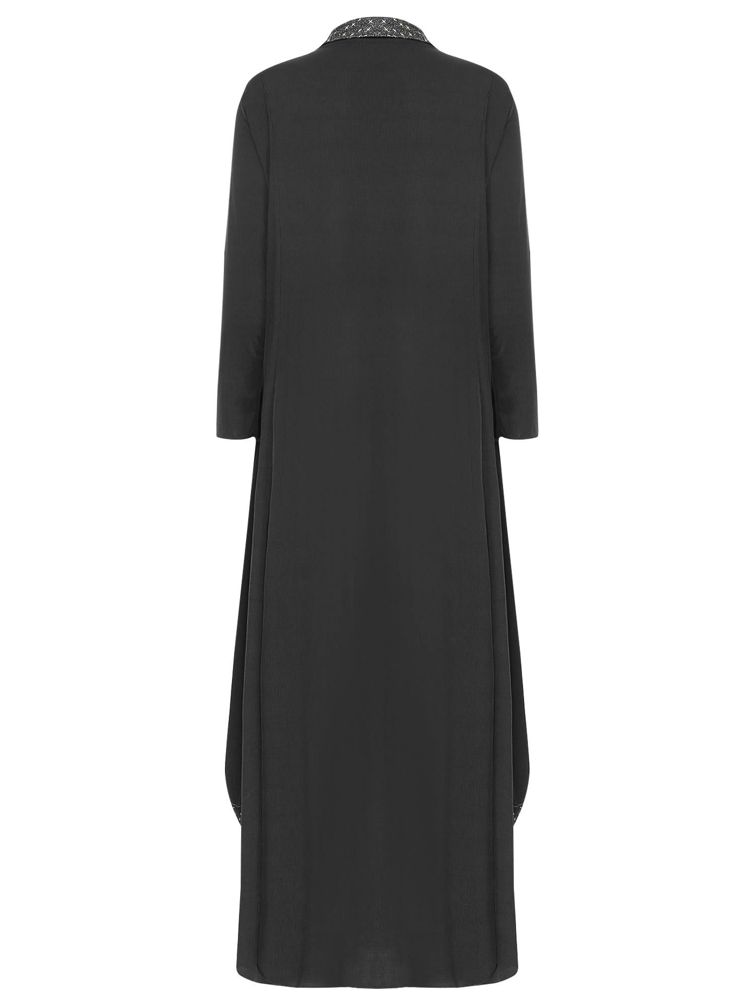 Women 2-in-1 Retro Long Sleeve Ruffled Neckline Loose Dress for Wedding Guest