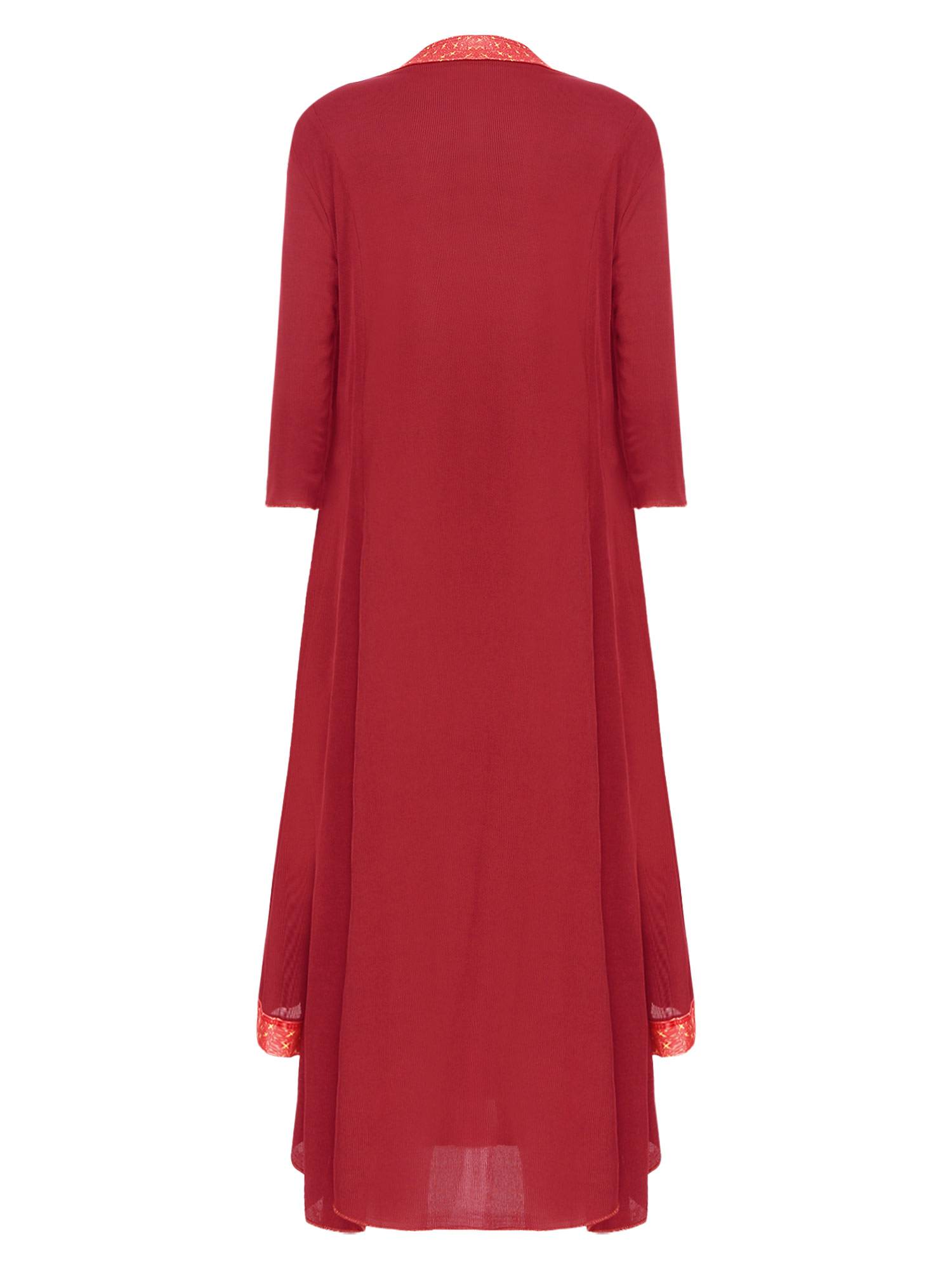 Women 2-in-1 Retro Long Sleeve Ruffled Neckline Loose Dress for Wedding Guest