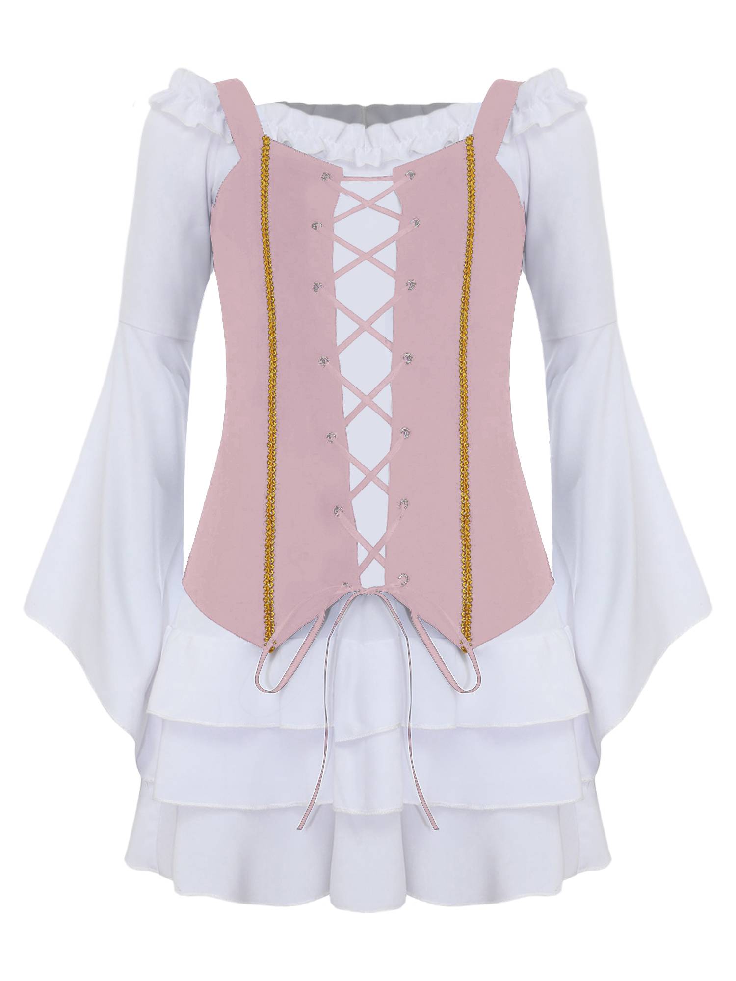 Girls 2pcs Long Sleeve Ruffle Dress and Suede Vest Halloween Pirate Costume Sets