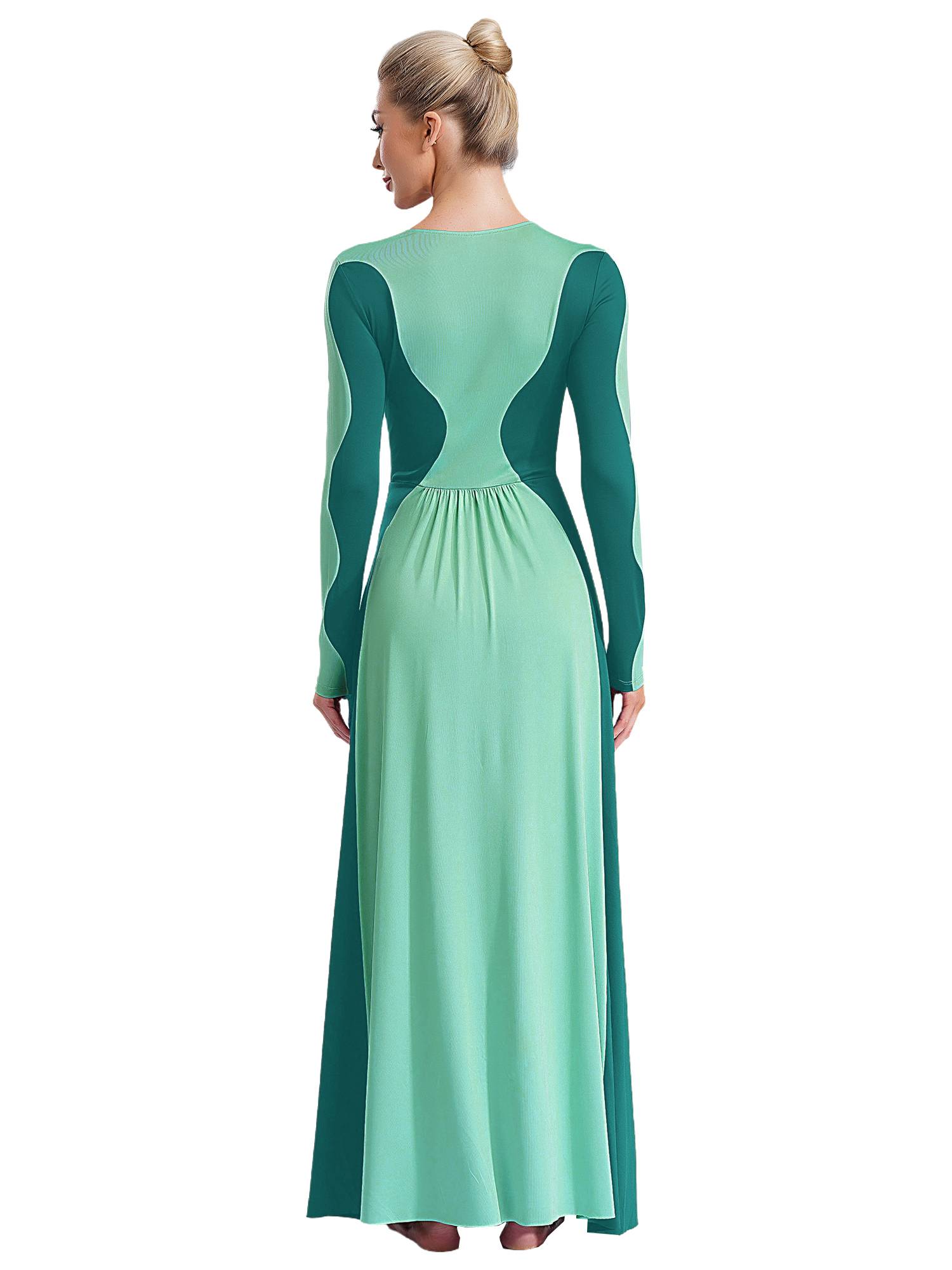 Women Long Sleeve Color Block Liturgical Worship Dance Dress