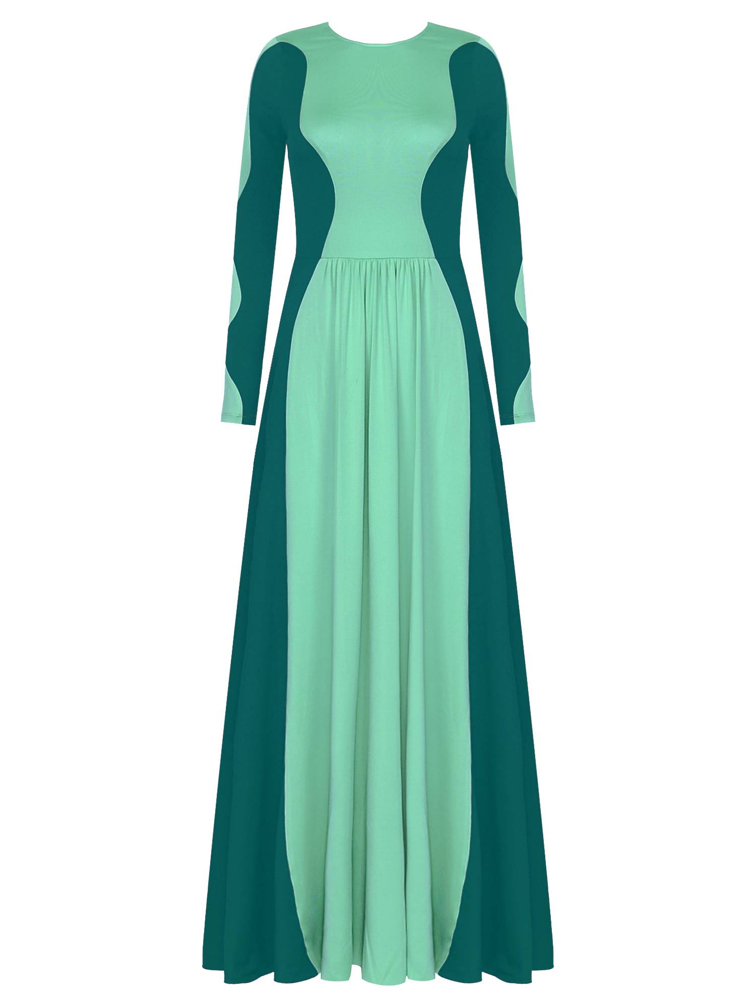 Women Long Sleeve Color Block Liturgical Worship Dance Dress