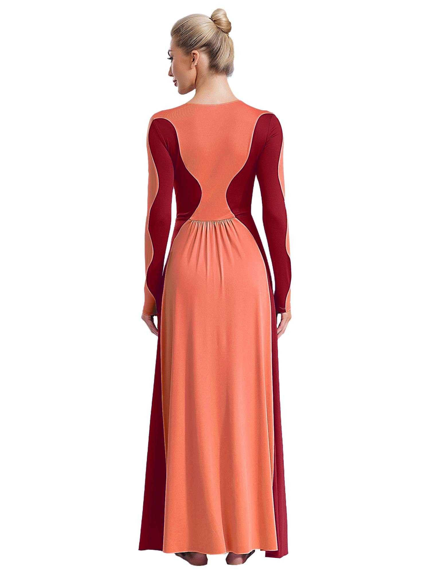 Women Long Sleeve Color Block Liturgical Worship Dance Dress