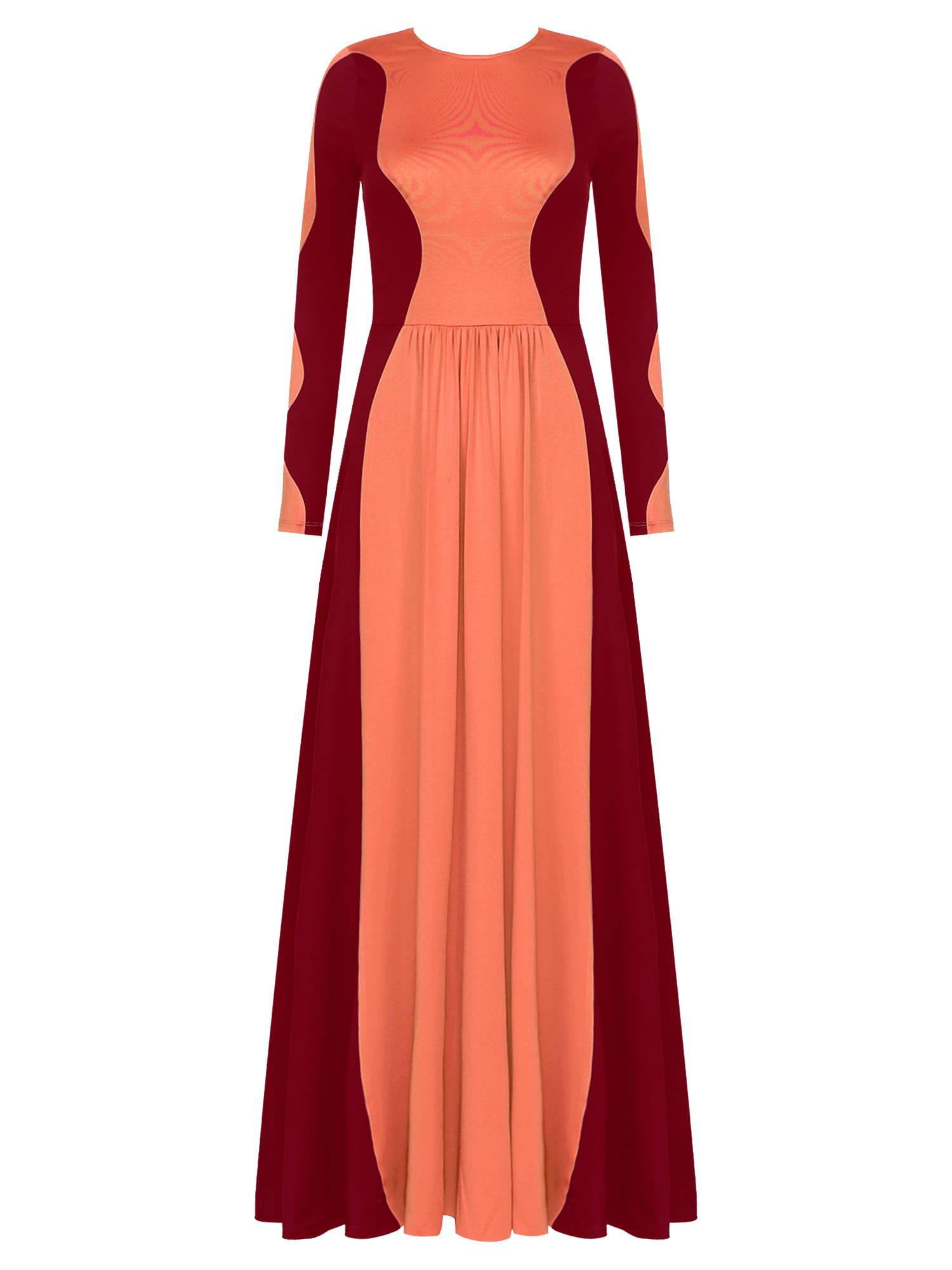 Women Long Sleeve Color Block Liturgical Worship Dance Dress