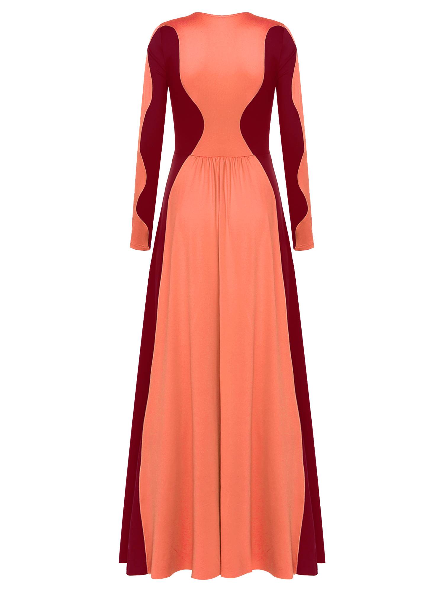 Women Long Sleeve Color Block Liturgical Worship Dance Dress