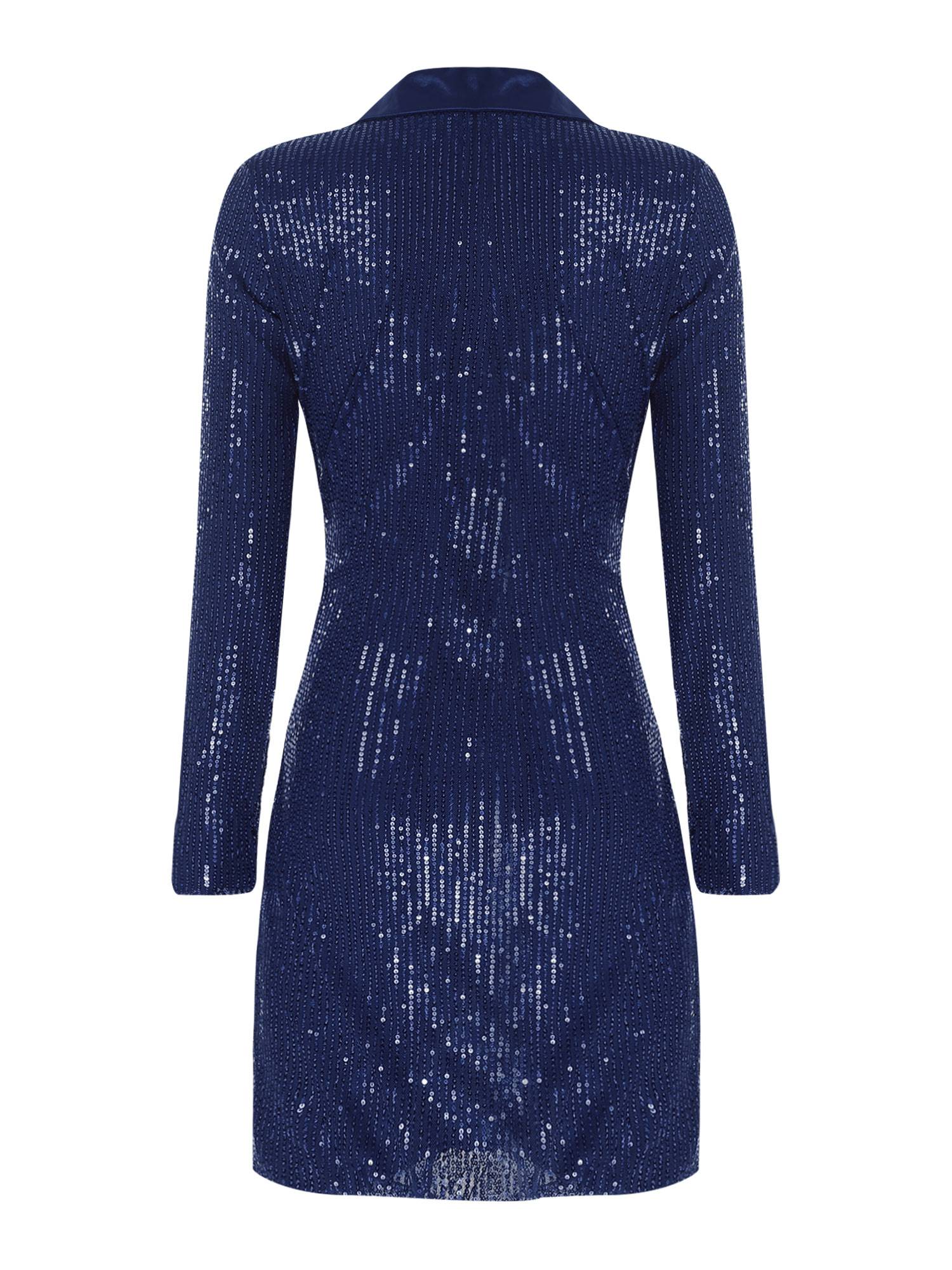 Women Long Sleeve V-neck Sequin Cocktail Dress