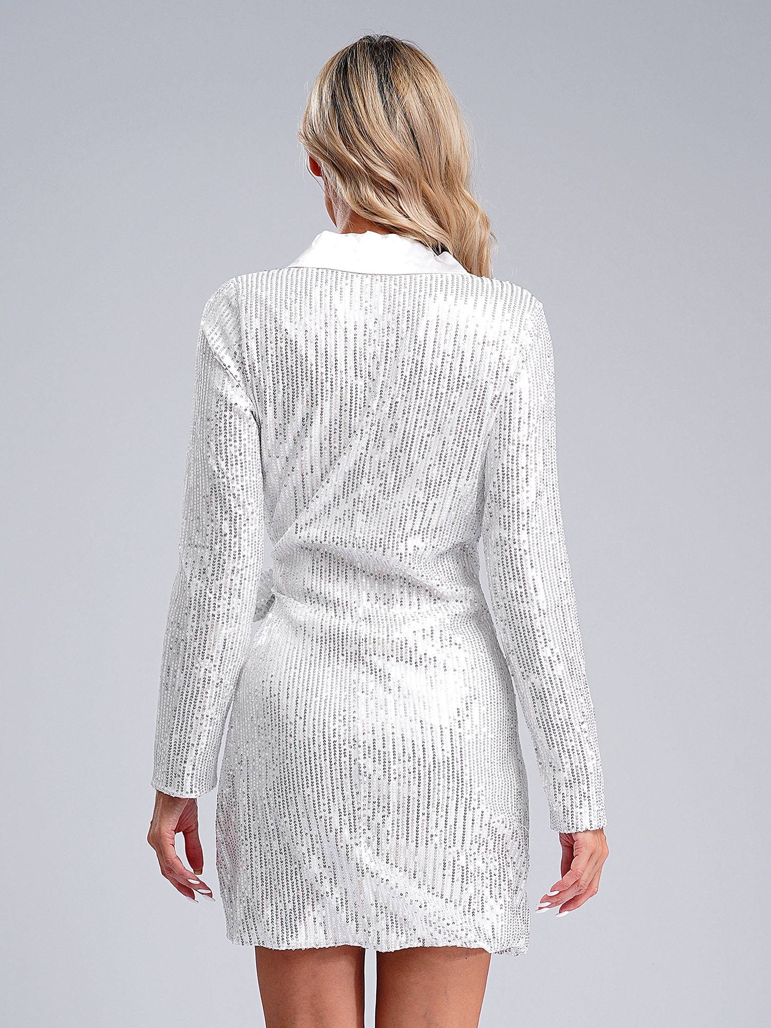Women Long Sleeve V-neck Sequin Cocktail Dress