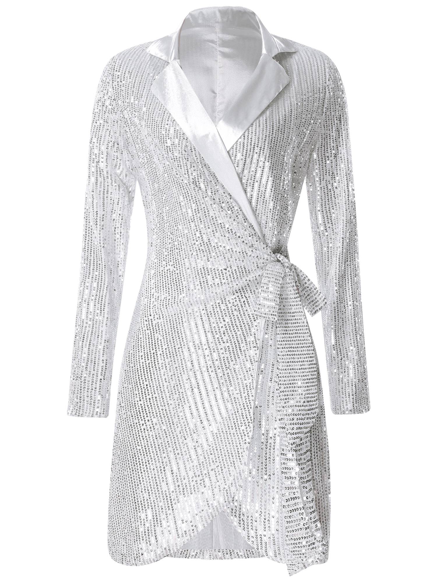 Women Long Sleeve V-neck Sequin Cocktail Dress