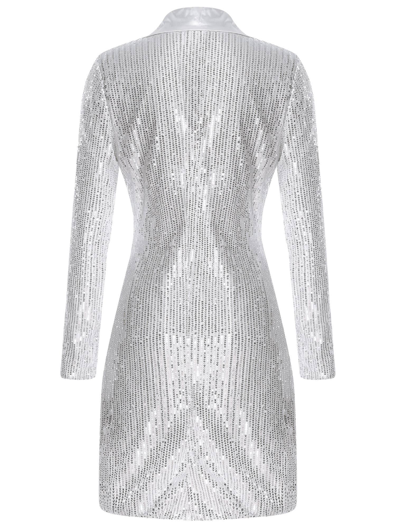 Women Long Sleeve V-neck Sequin Cocktail Dress