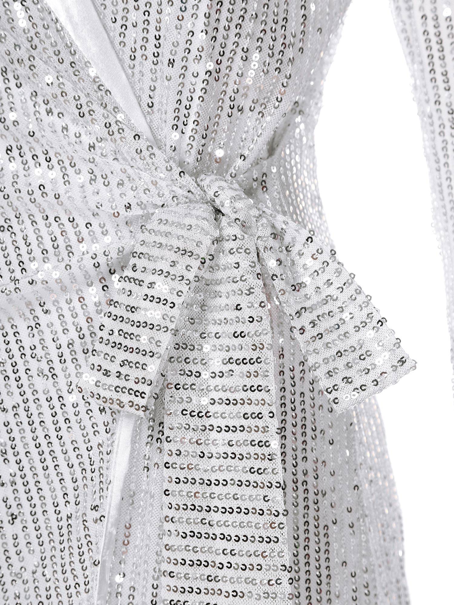 Women Long Sleeve V-neck Sequin Cocktail Dress