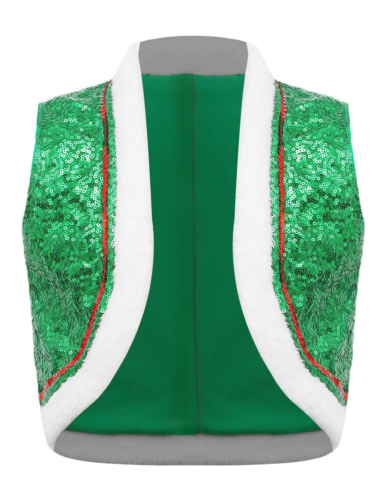 Kids Sequins Sleeveless Santa Elf Faux Fur Waistcoat
