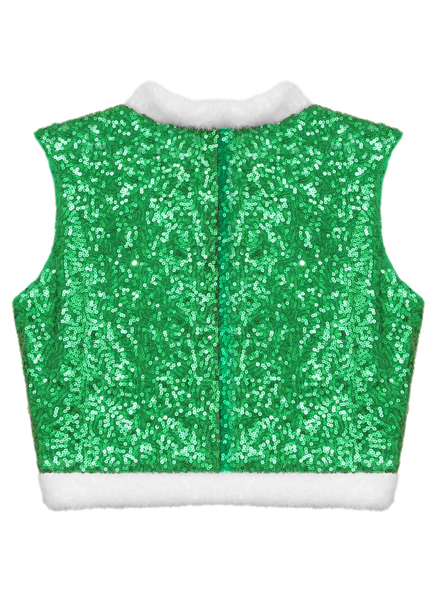 Kids Sequins Sleeveless Santa Elf Faux Fur Waistcoat