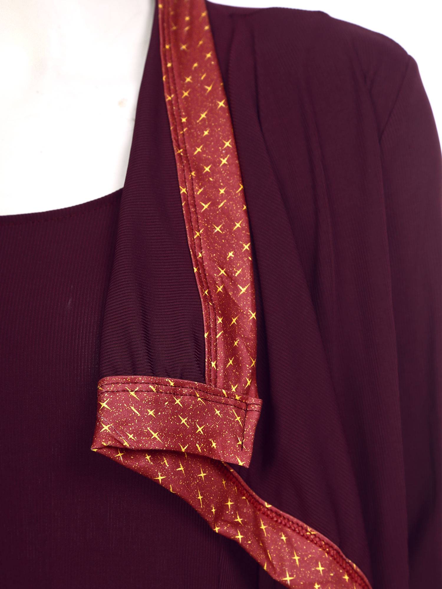 Women 2-in-1 Retro Long Sleeve Ruffled Neckline Loose Dress for Wedding Guest