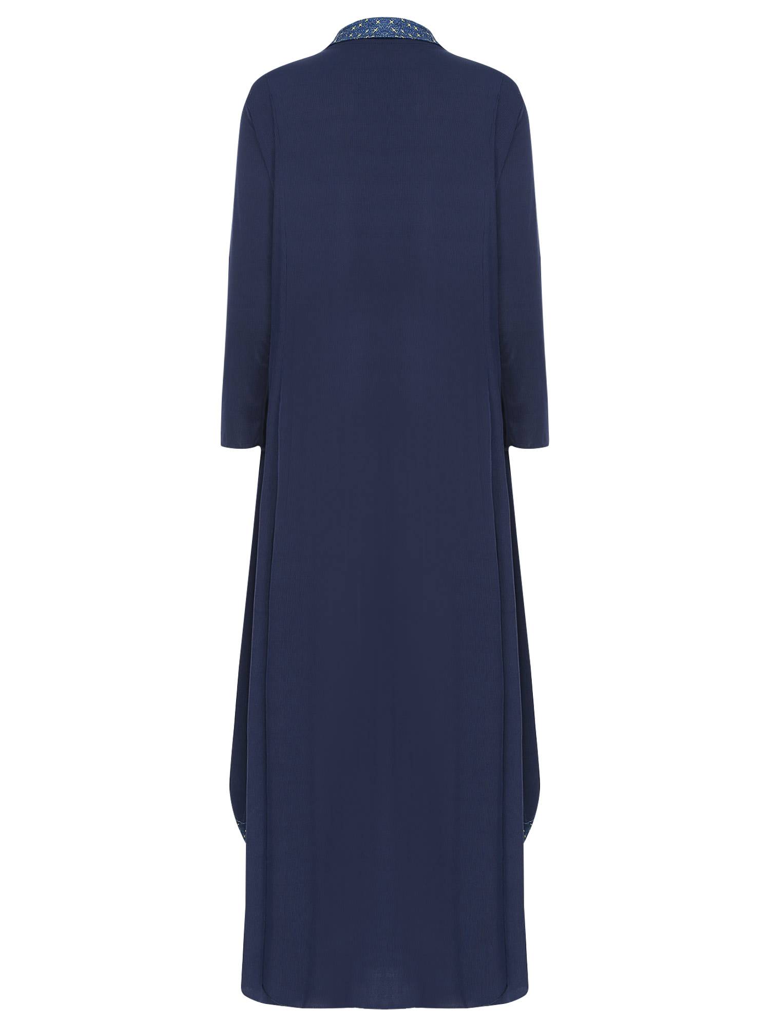 Women 2-in-1 Retro Long Sleeve Ruffled Neckline Loose Dress for Wedding Guest