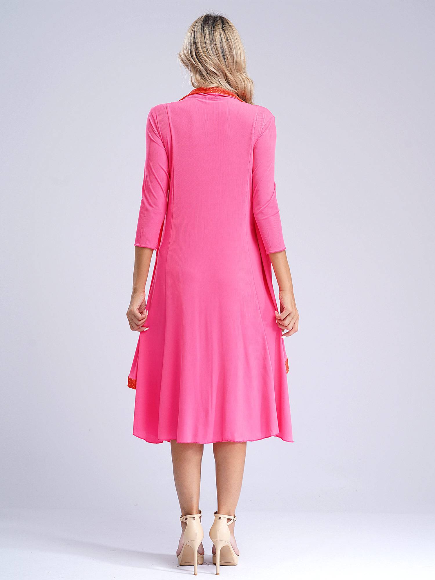 Women 2-in-1 Retro Long Sleeve Ruffled Neckline Loose Dress for Wedding Guest