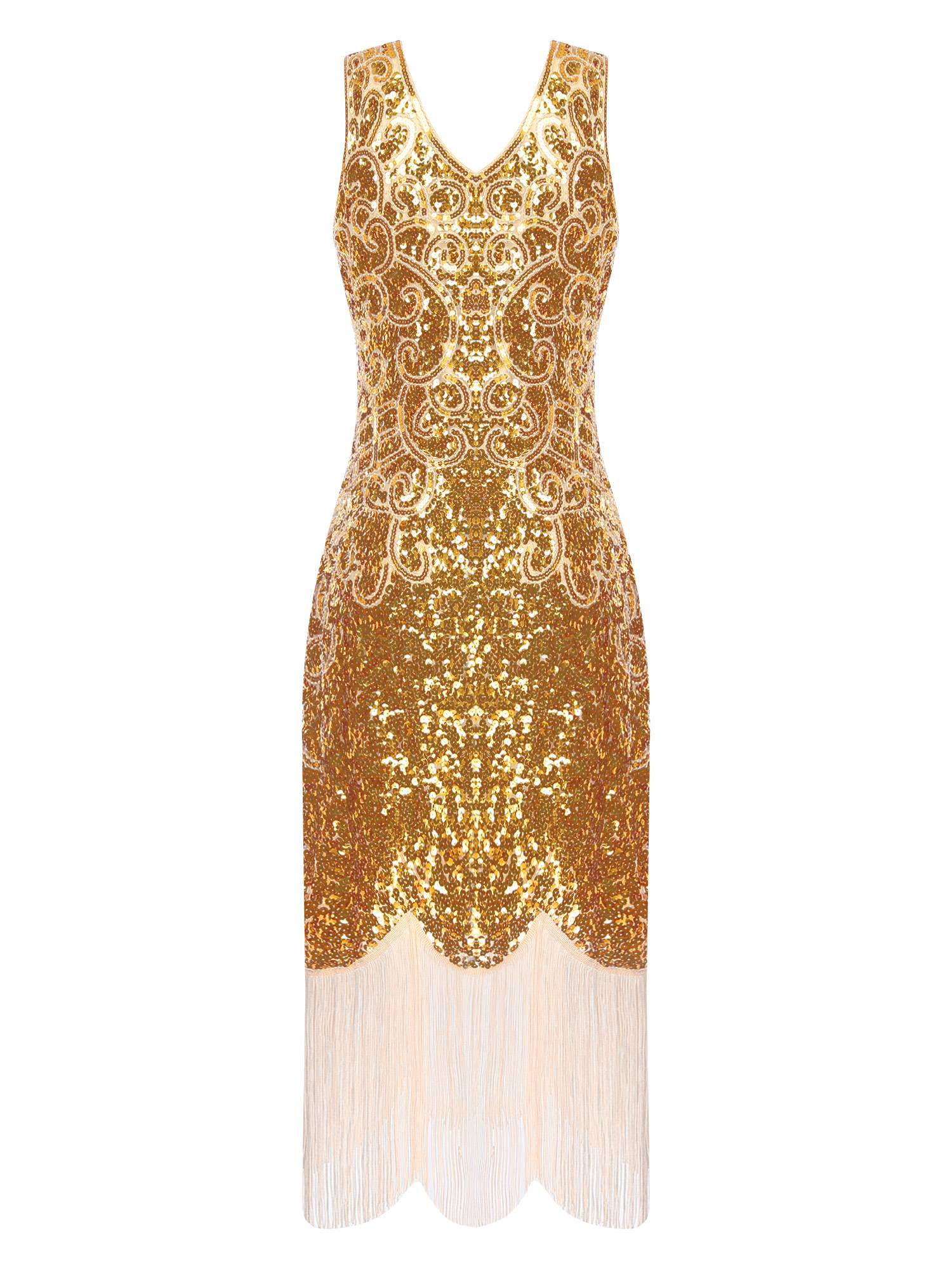 Women Sequin Flowery Sleeveless Tassels Bodycon Dress for Cocktail