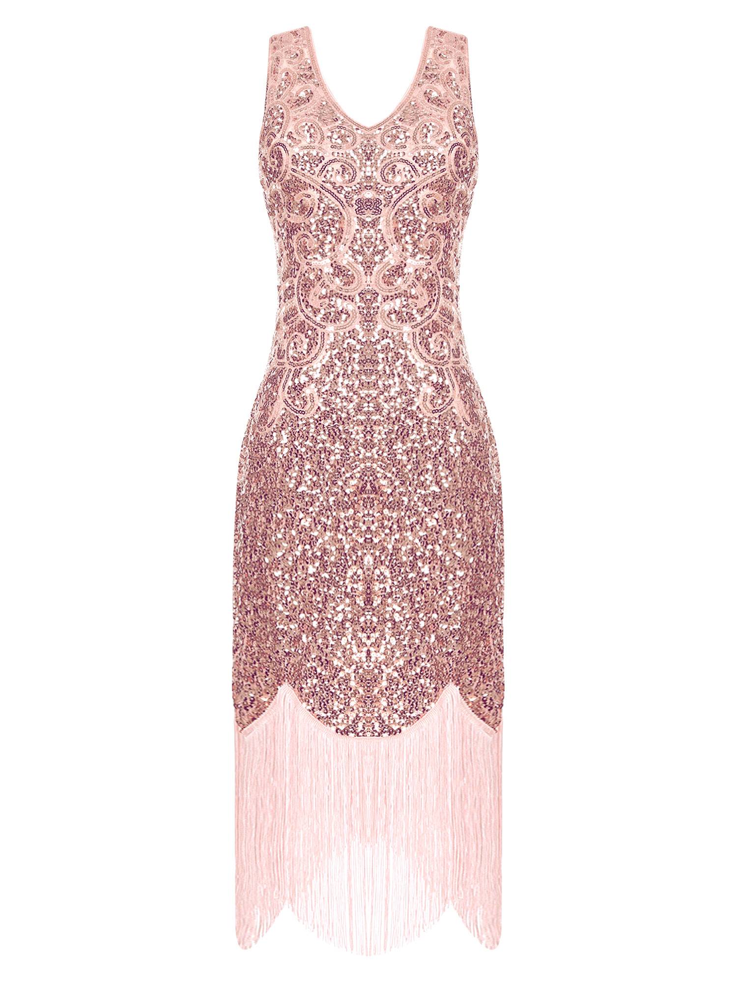 Women Sequin Flowery Sleeveless Tassels Bodycon Dress for Cocktail