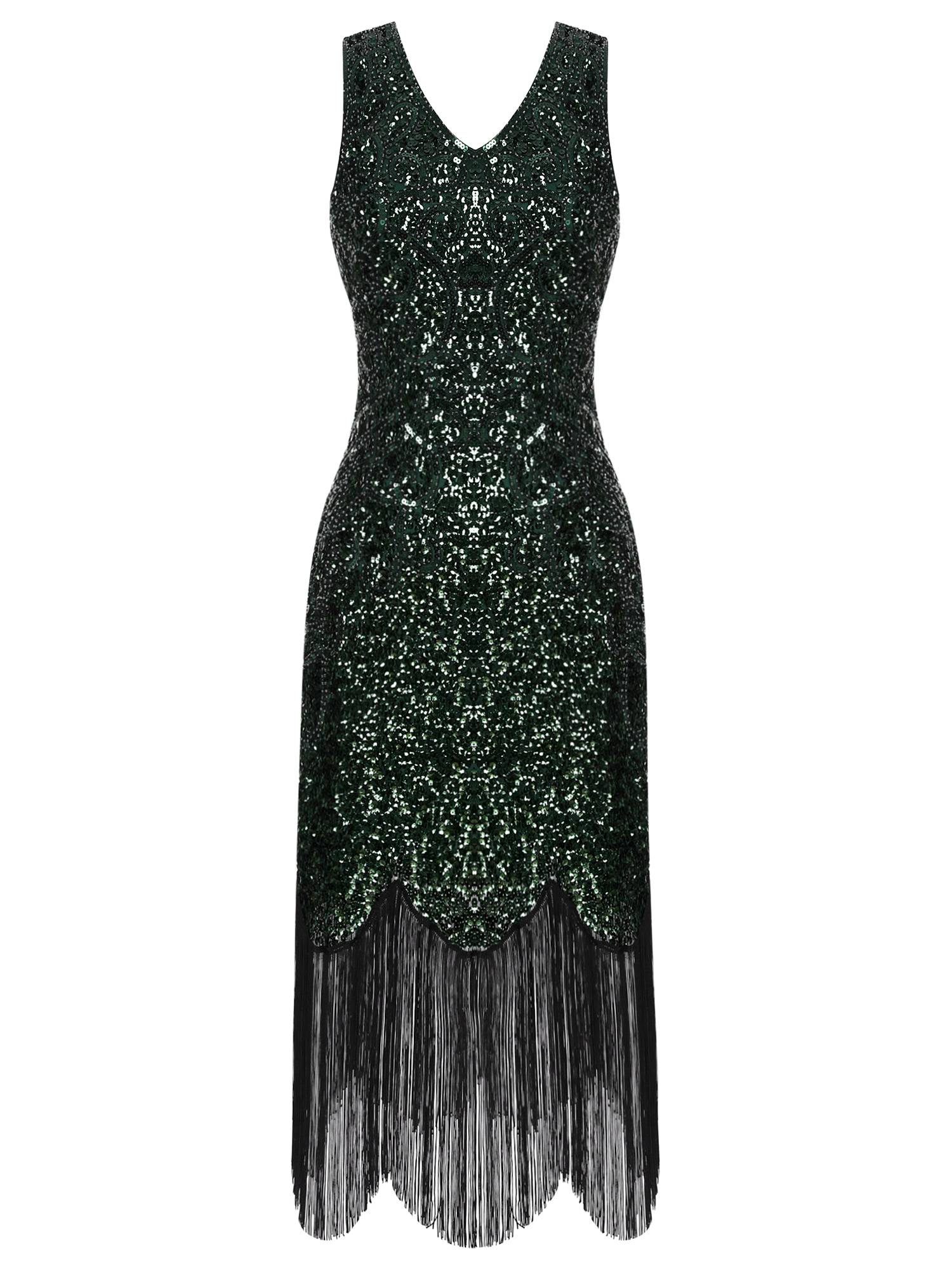 Women Sequin Flowery Sleeveless Tassels Bodycon Dress for Cocktail