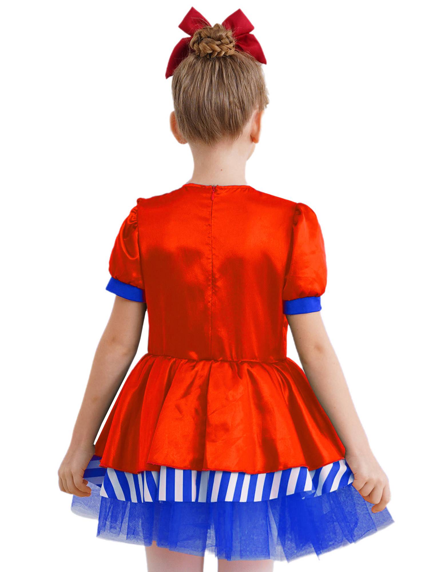 Kids Girls Christmas Short Sleeve Sequins Striped Tutu Dress Candy Cane Costume