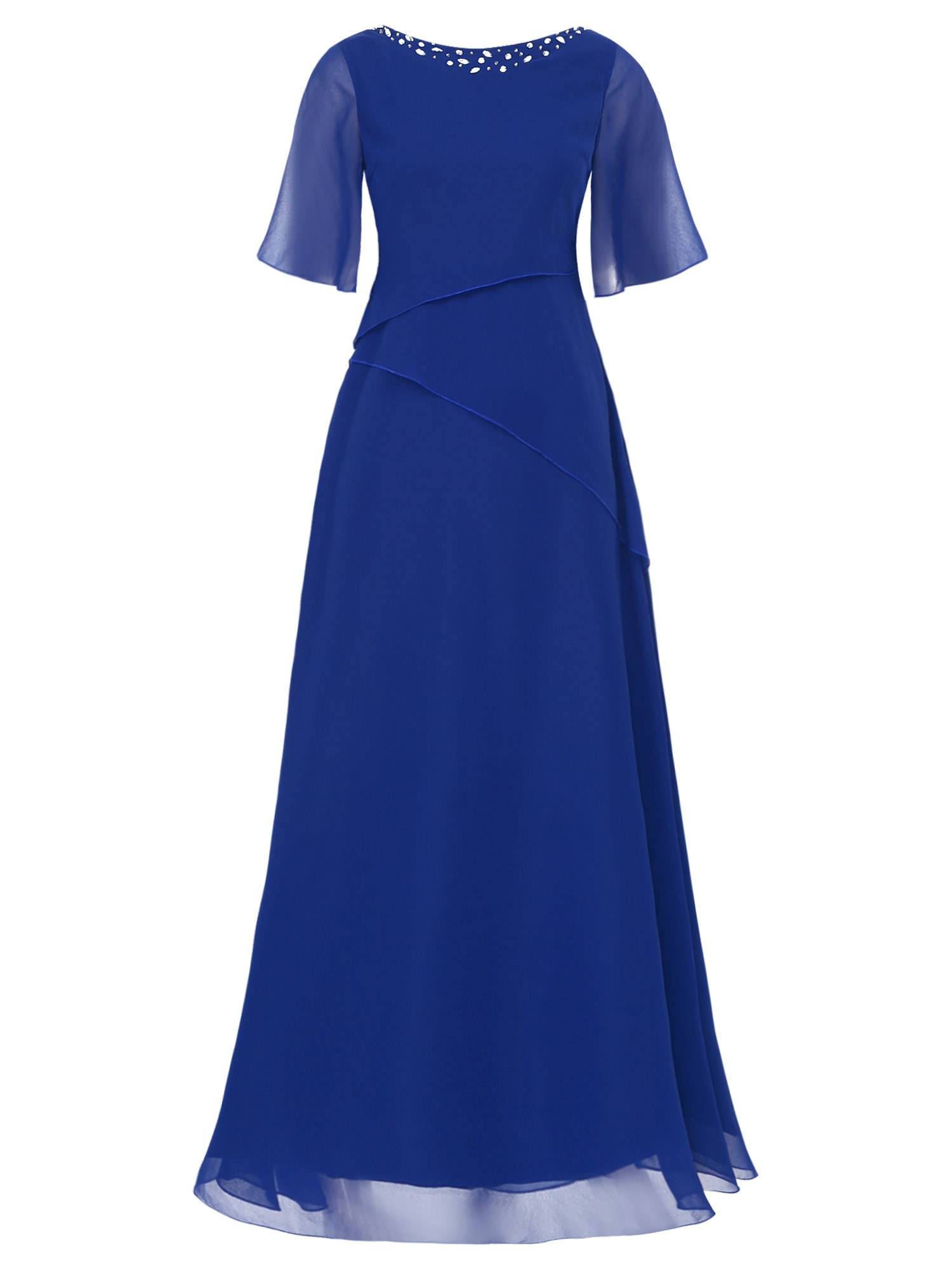 Women Short Sleeve Chiffon Beading Wedding Guest Maxi Dress