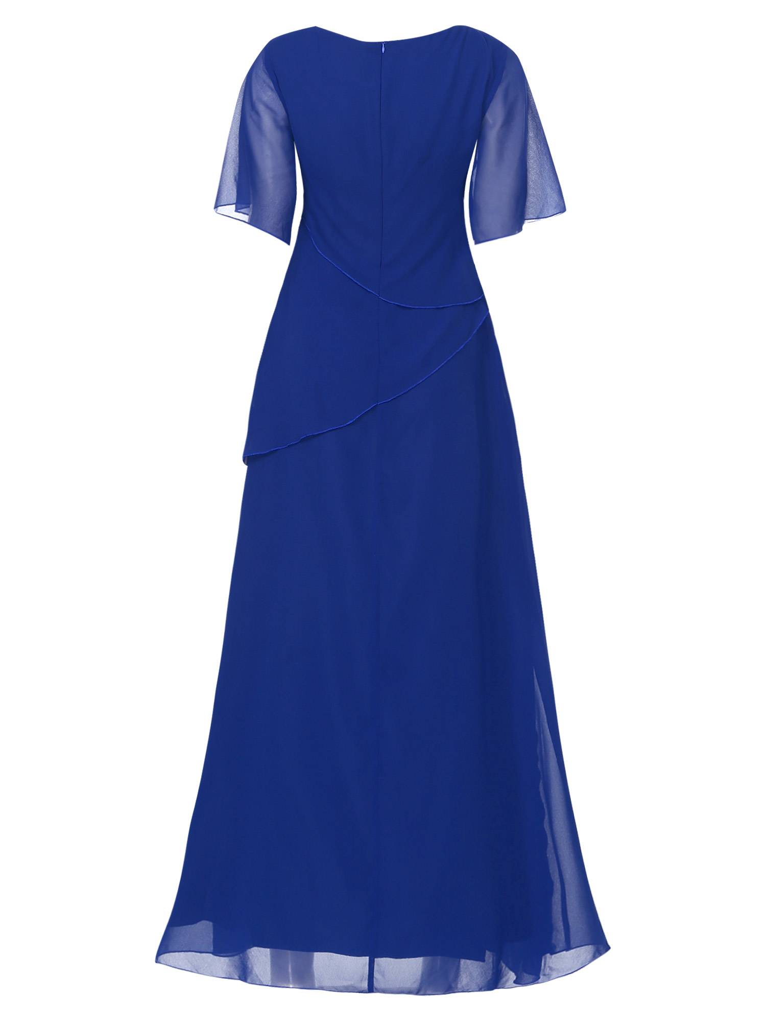 Women Short Sleeve Chiffon Beading Wedding Guest Maxi Dress