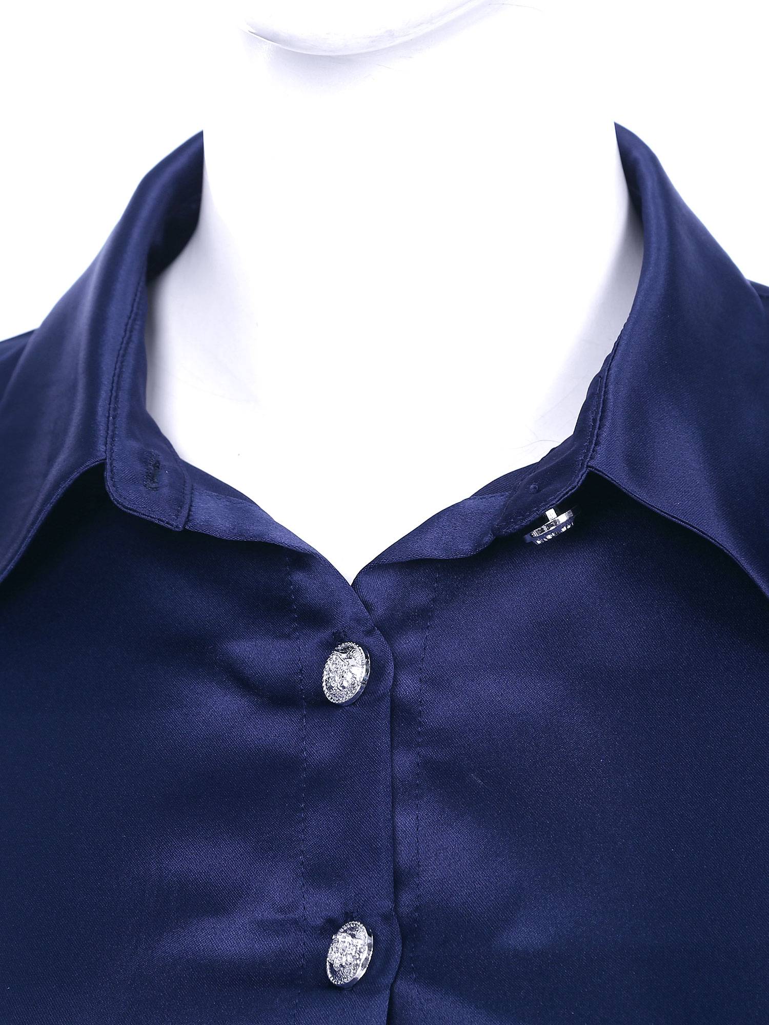 Women Long Sleeve Front Button Satin Maxi Dress with Belt for Evening Party