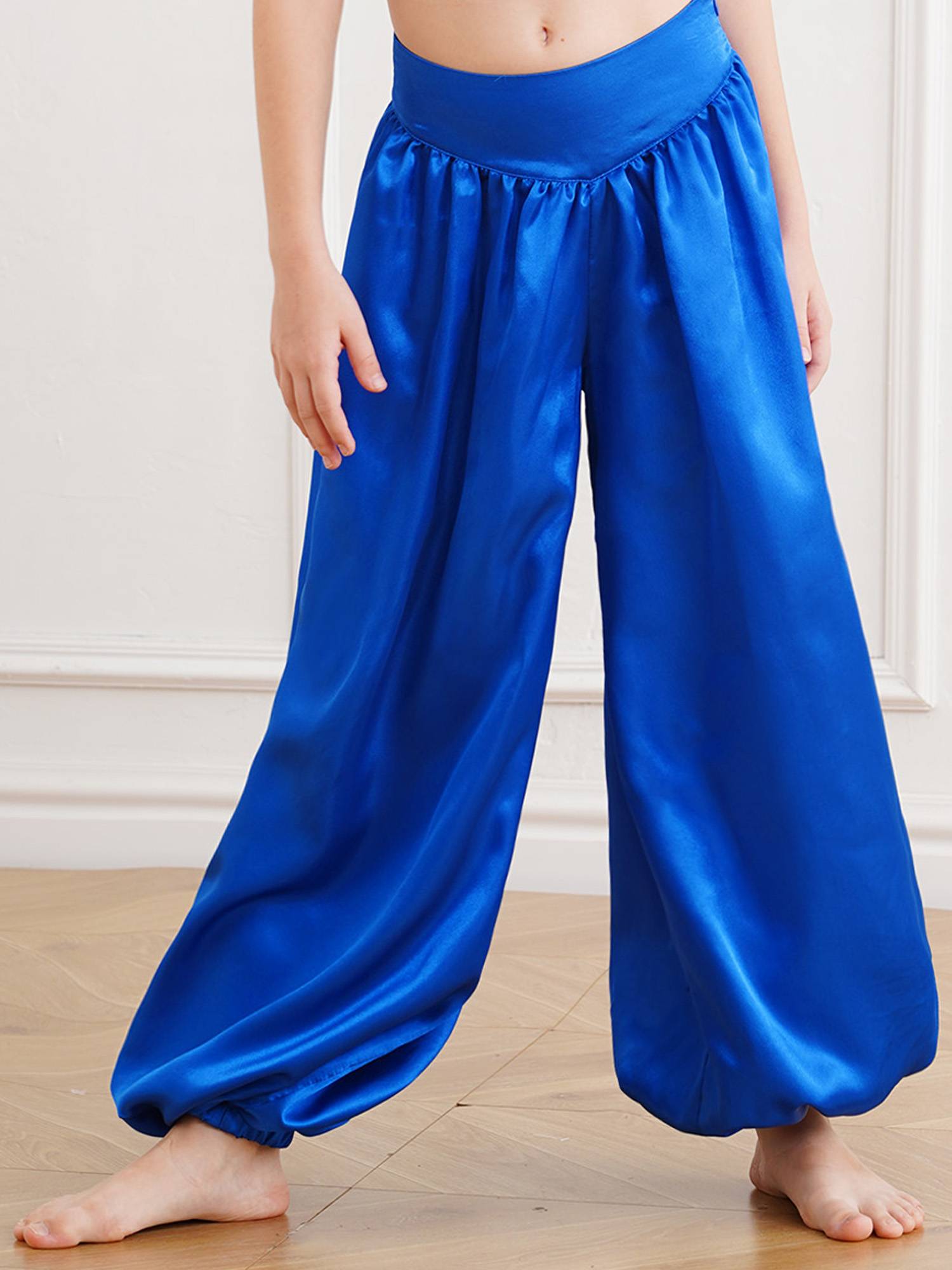 Kids Girls Solid Color Satin Bloomers Belly Dance Pants