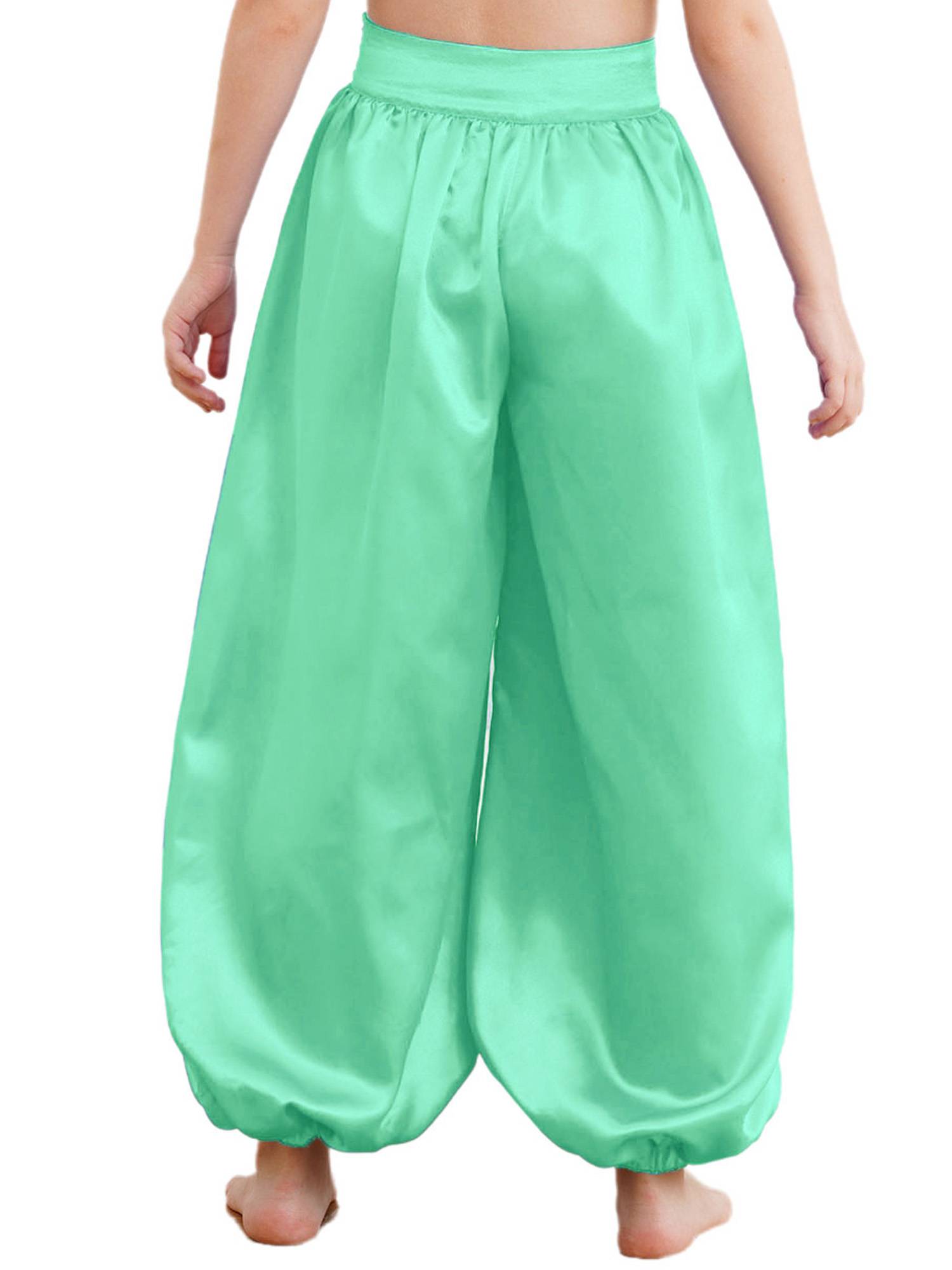 Kids Girls Solid Color Satin Bloomers Belly Dance Pants