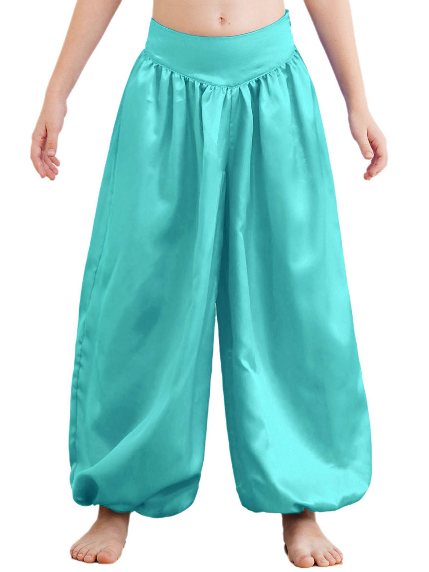 Kids Girls Solid Color Satin Bloomers Belly Dance Pants