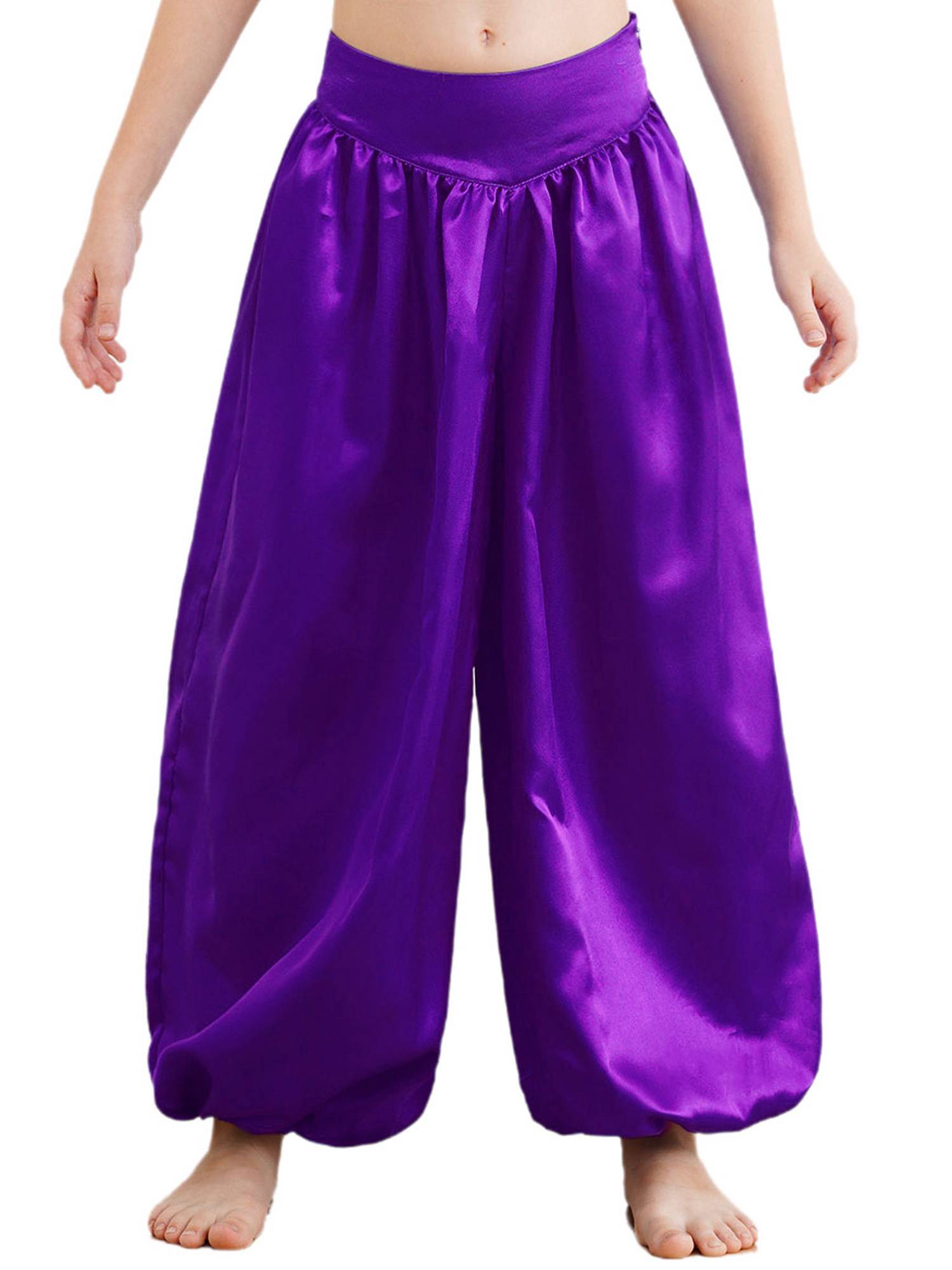 Kids Girls Solid Color Satin Bloomers Belly Dance Pants