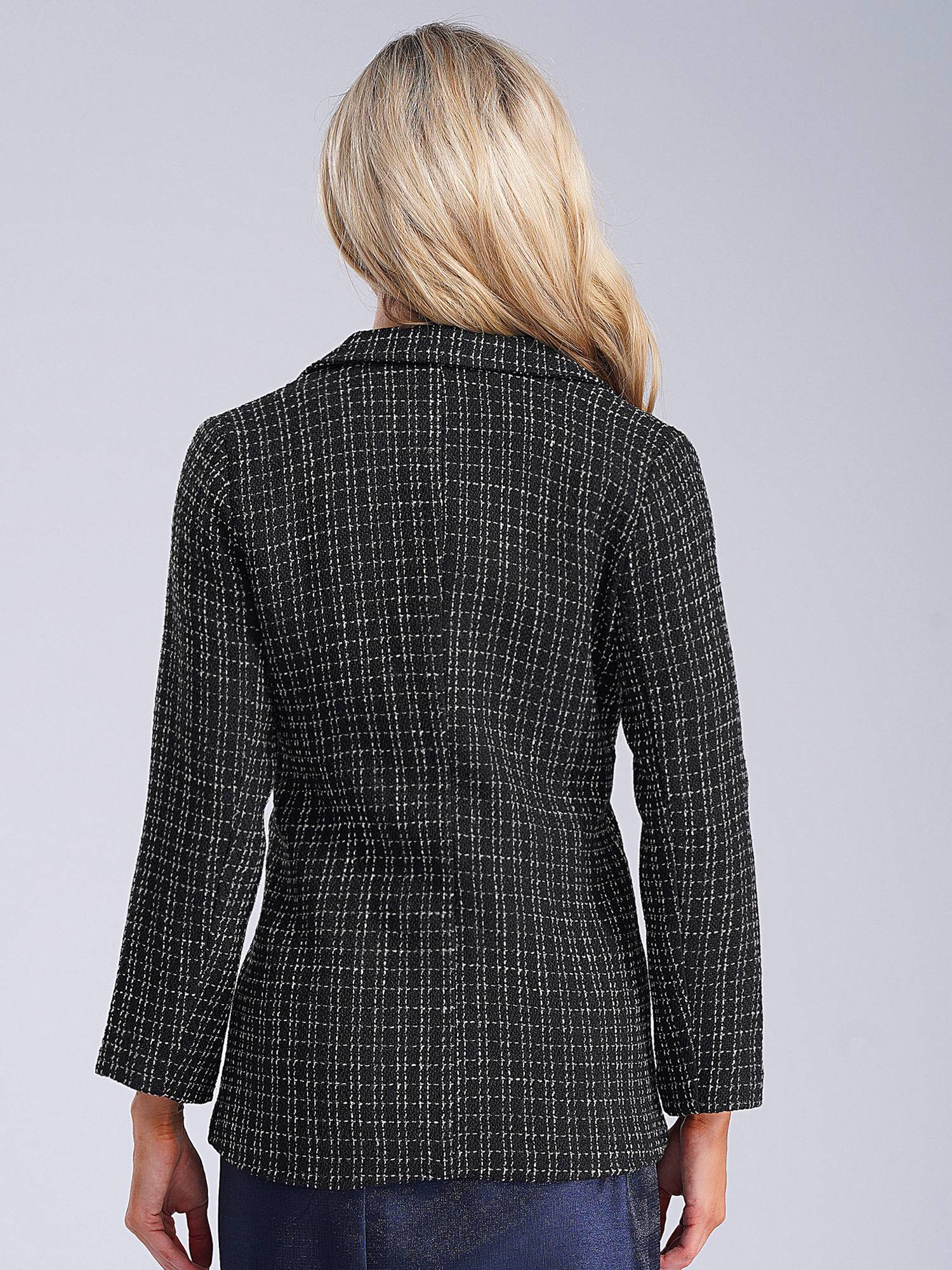 Women Long-sleeve Lapel Buttoned Tweed Blazer for Formal Occasions