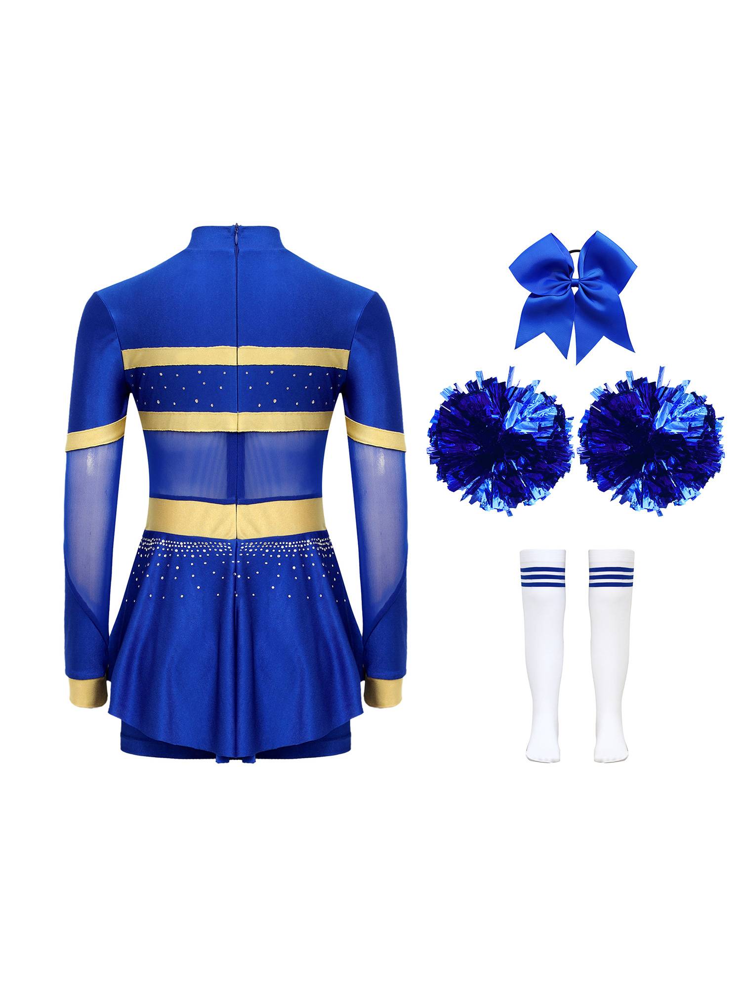 Kids Girls Long Sleeve Dance Leotard with Hand Flower and Striped Socks