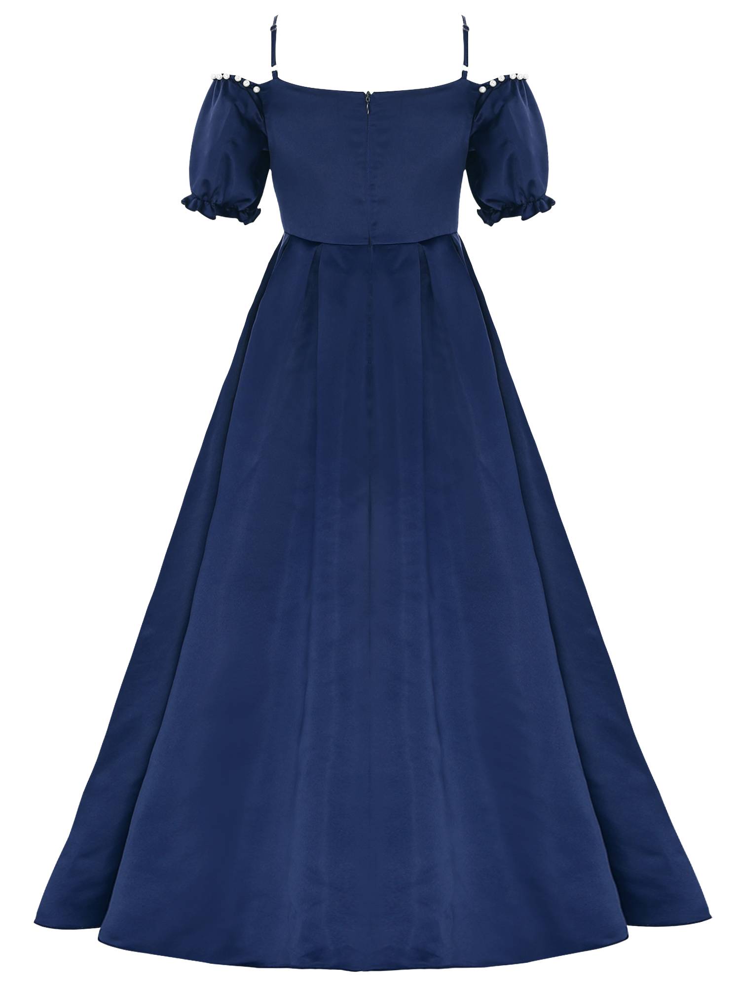 Girls Short Sleeve Off-the-shoulder Pearl and Diamond Beaded Ball Gown Dress