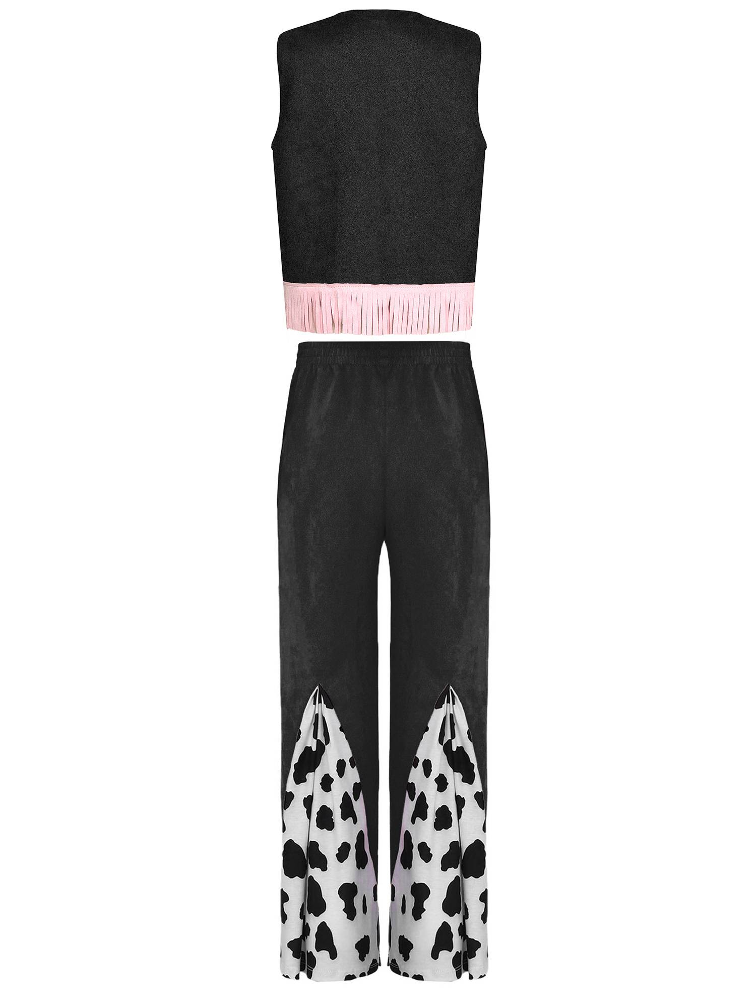 Girls 2pcs Sleeveless Star Fringe Vest and Cow Print Pants Cowboy Costume Set