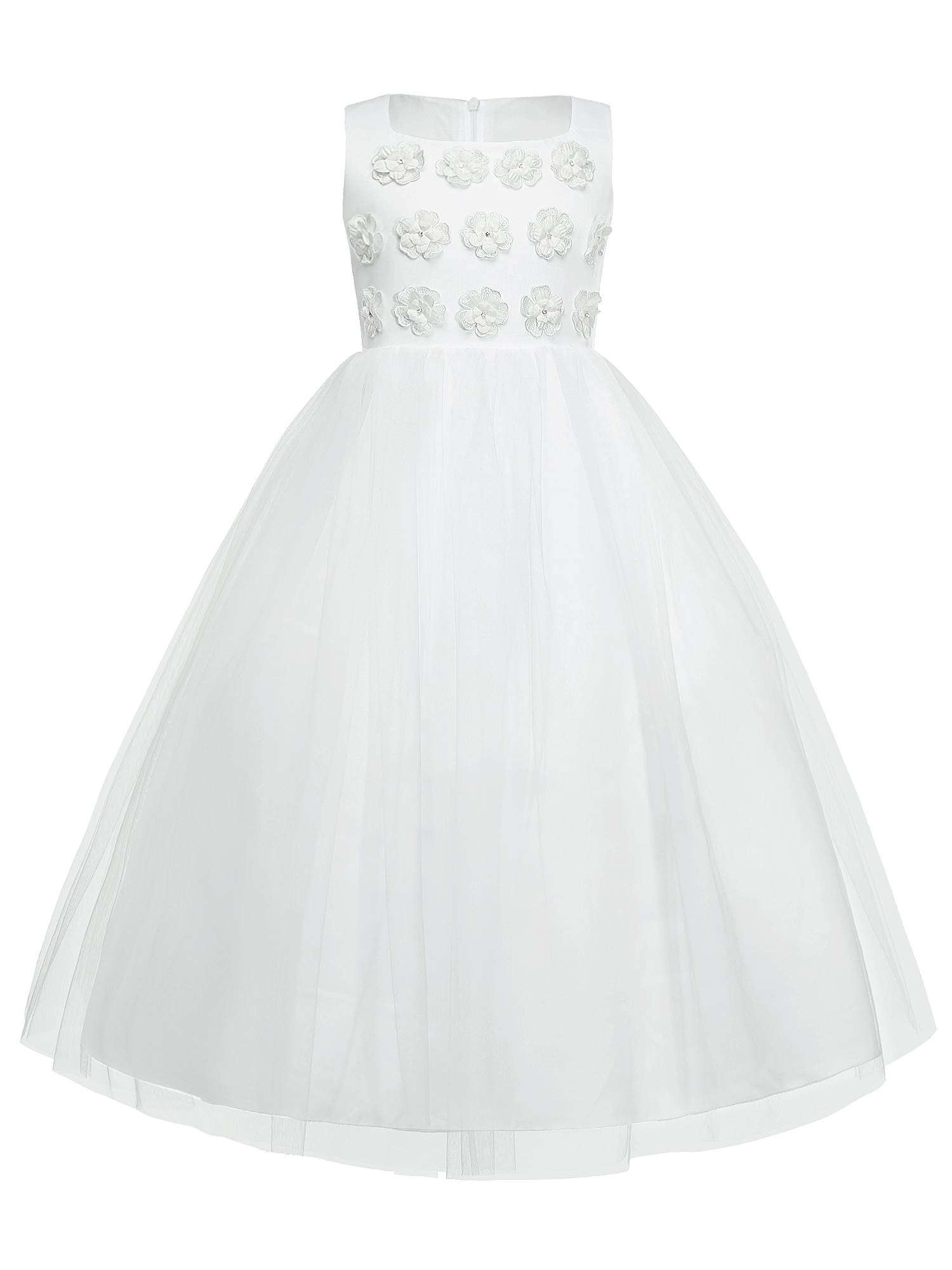 Kids Girls Sleeveless Floral Embellished Mesh Flower Girl Dress for Communion