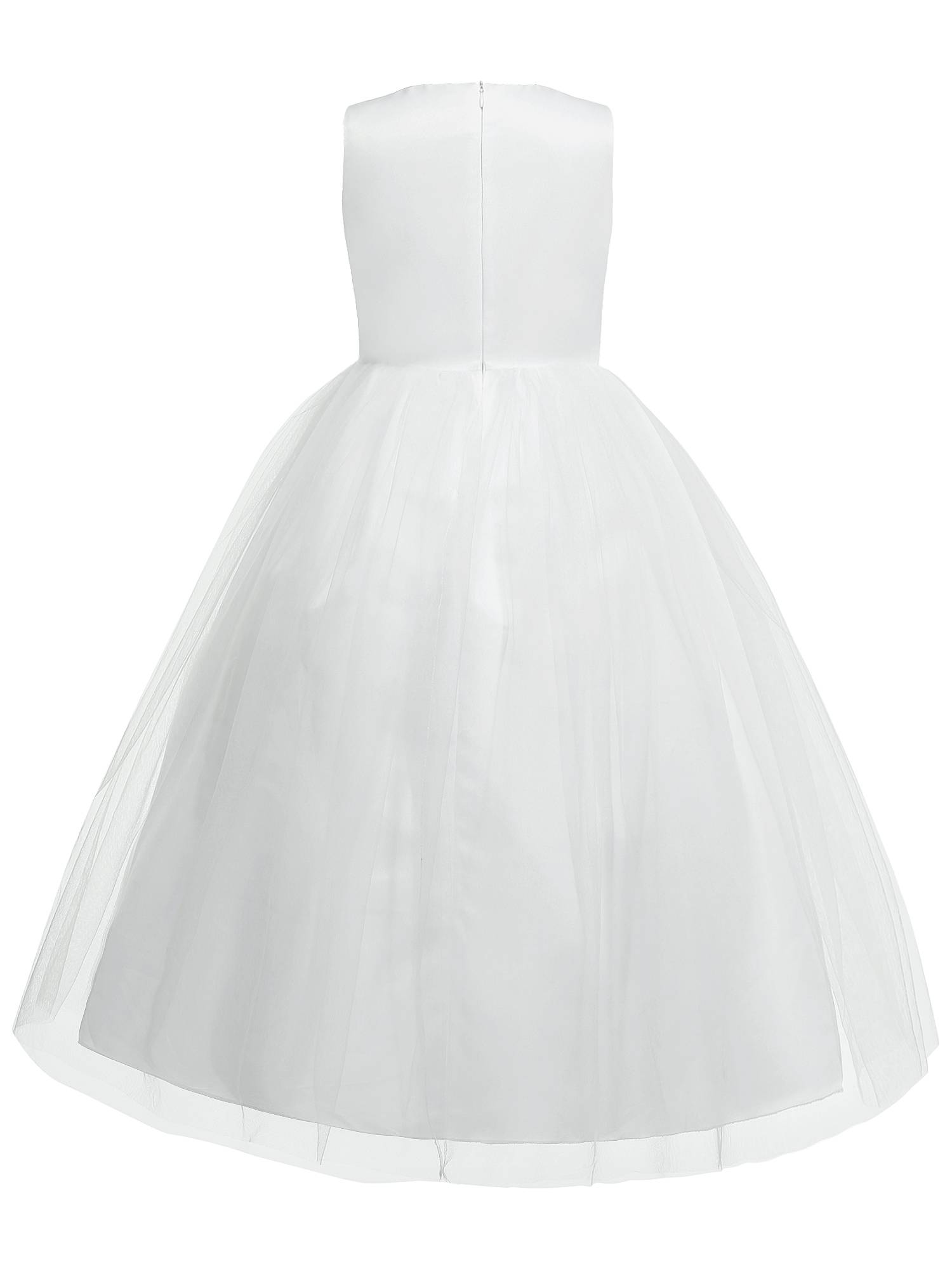 Kids Girls Sleeveless Floral Embellished Mesh Flower Girl Dress for Communion