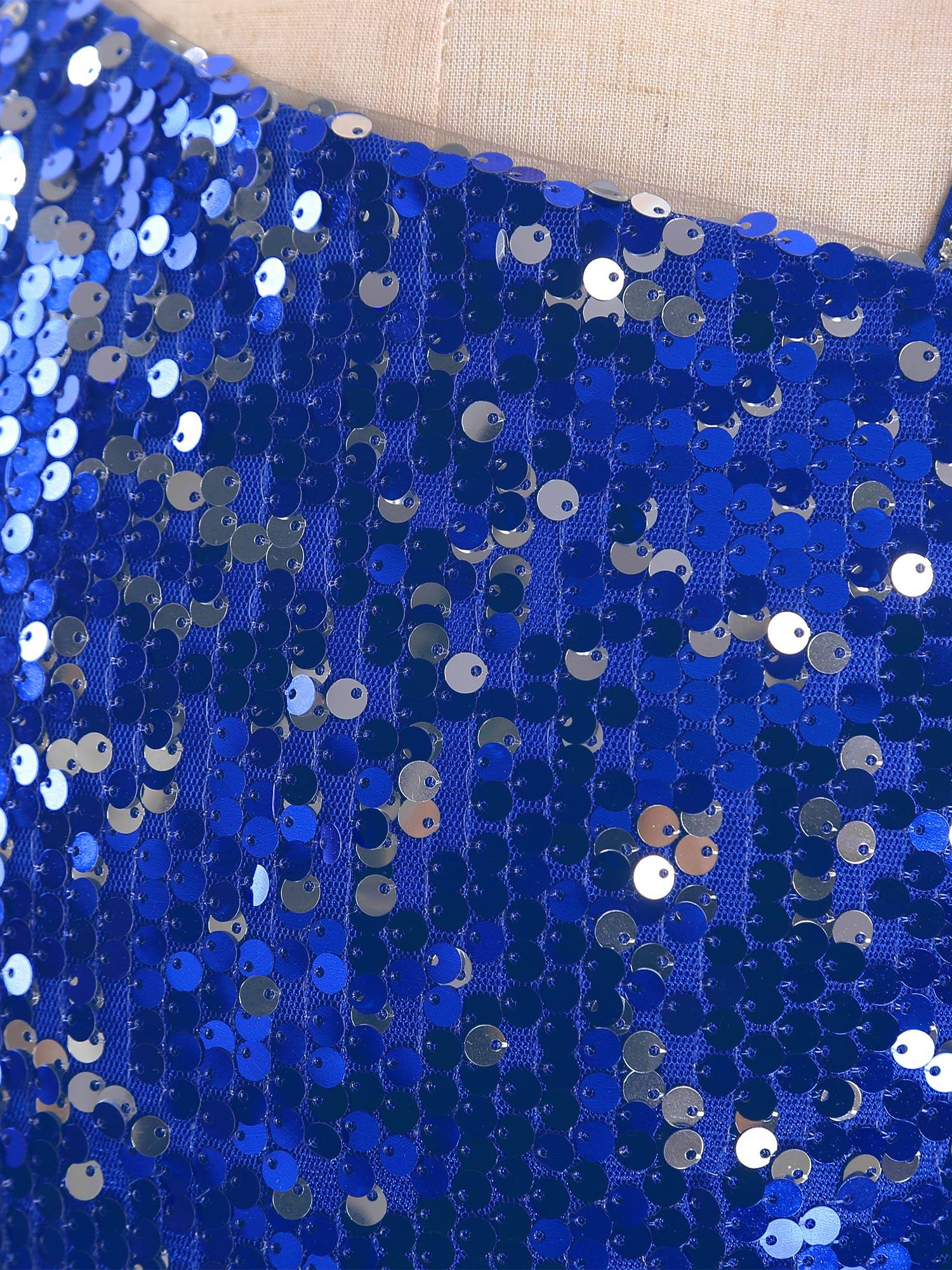 Kids Girls One Shoulder Sleeveless Sequin Mesh Prom Dress