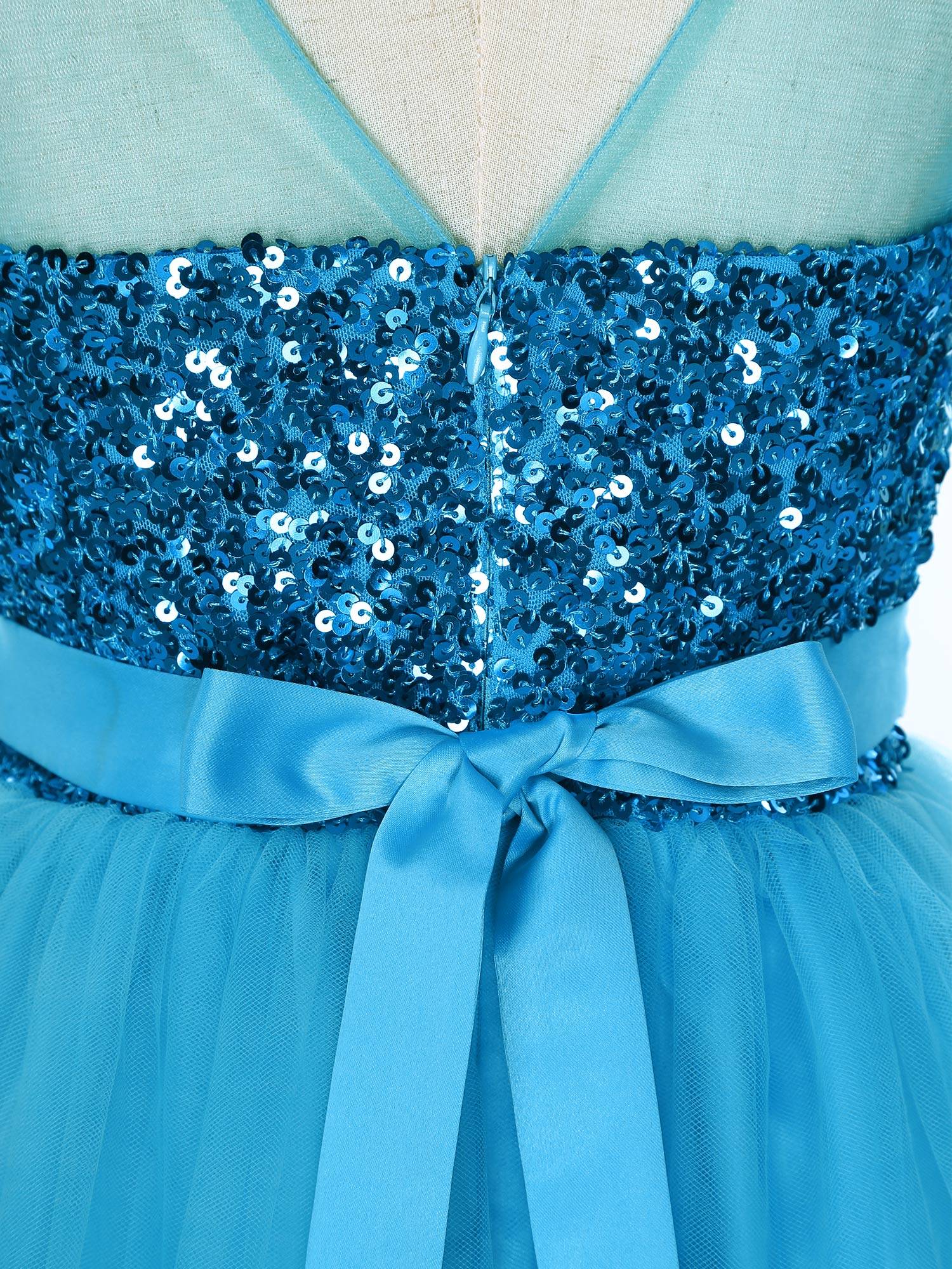 Kids Girls Sleeveless Sequin Mesh Maxi Flower Girl Dress with Belt