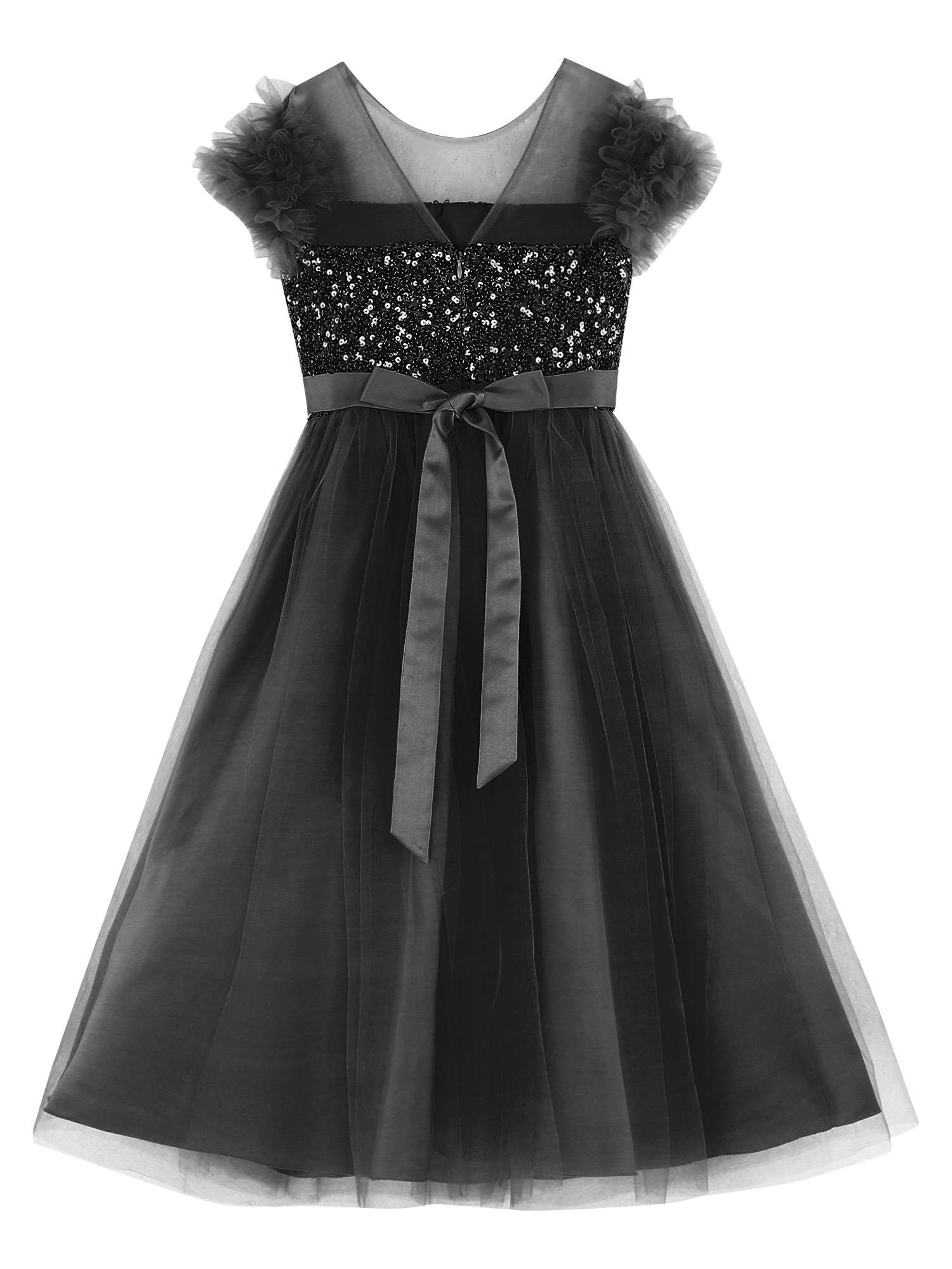 Kids Girls Sleeveless Sequin Mesh Maxi Flower Girl Dress with Belt
