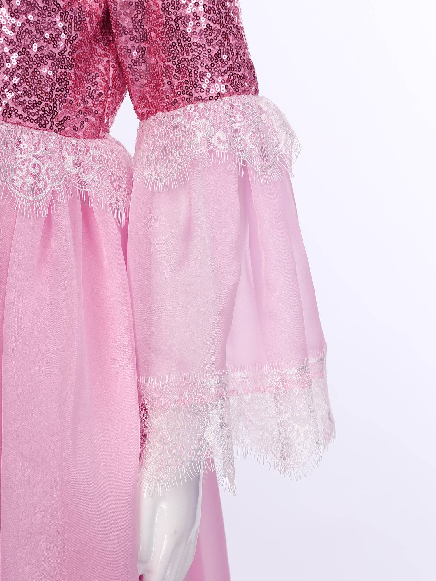 Kids Girls Long Sleeve Sequin Lace Maxi Princess Dress for Flower Girl